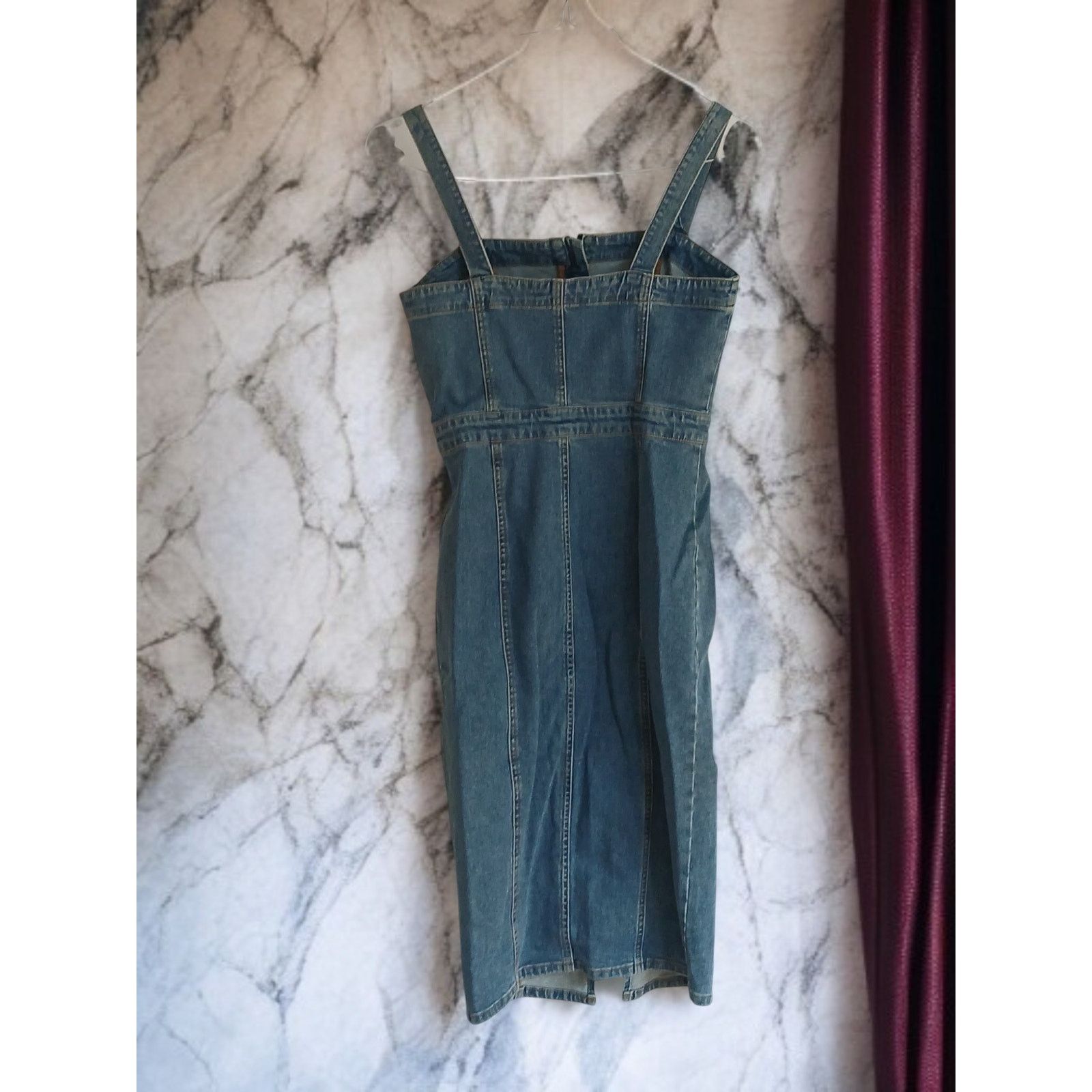 knee length dresses for ladies Plus Size Denim Suspender Midi Dress  Pluspreorder