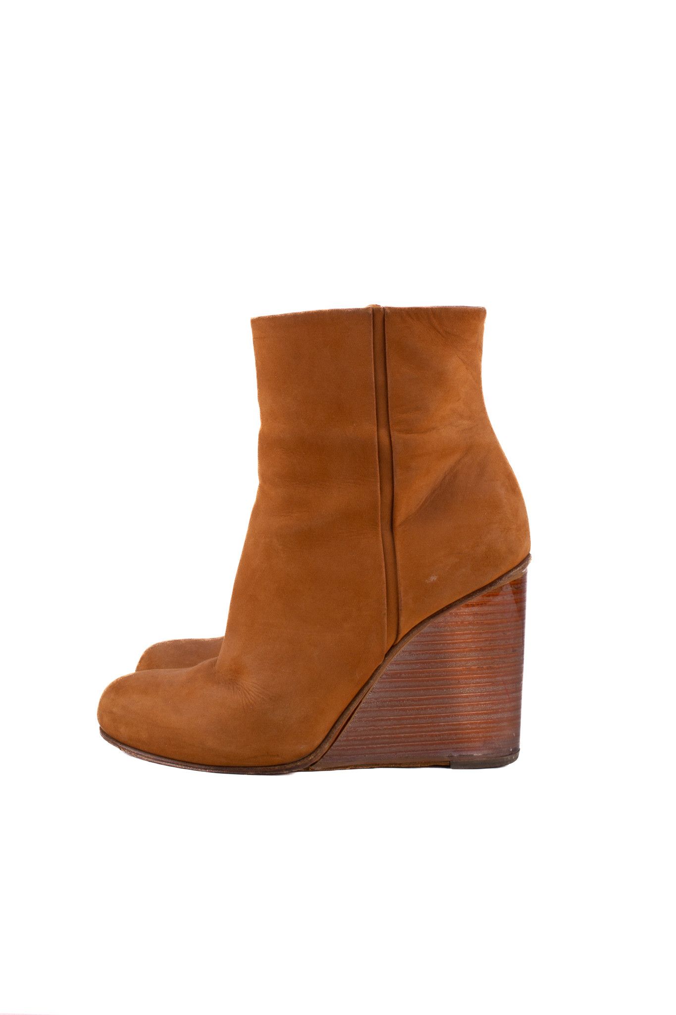 image of Maison Margiela Light Brown Suede Lucite Cover Wedge Booties, Women's (Size 7)
