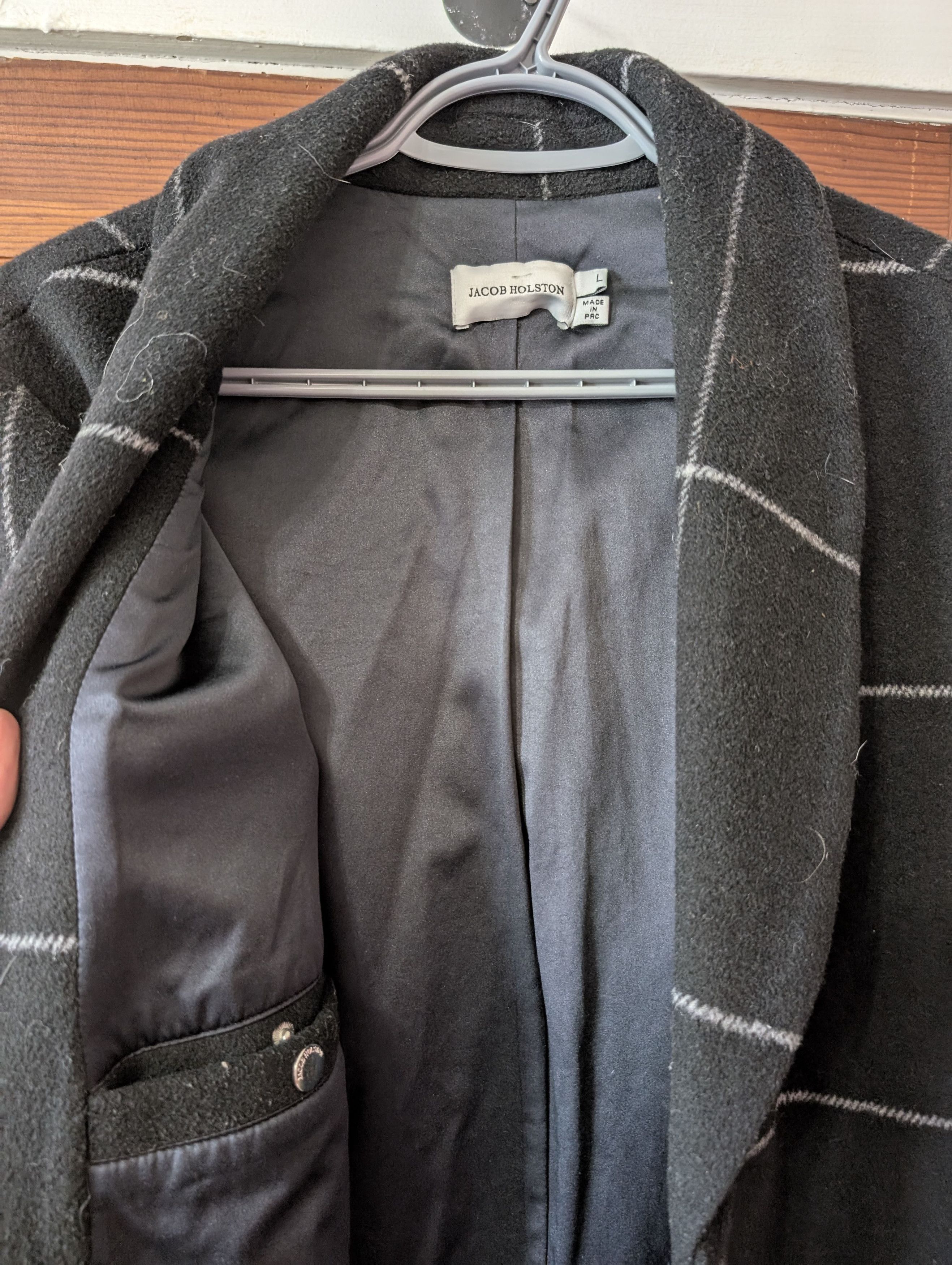 Jacob Holston Jacob Holston Wool Coat (Black & Gray Windowpane Pattern) Size US M / EU 48-50 / 2 - 2 Thumbnail