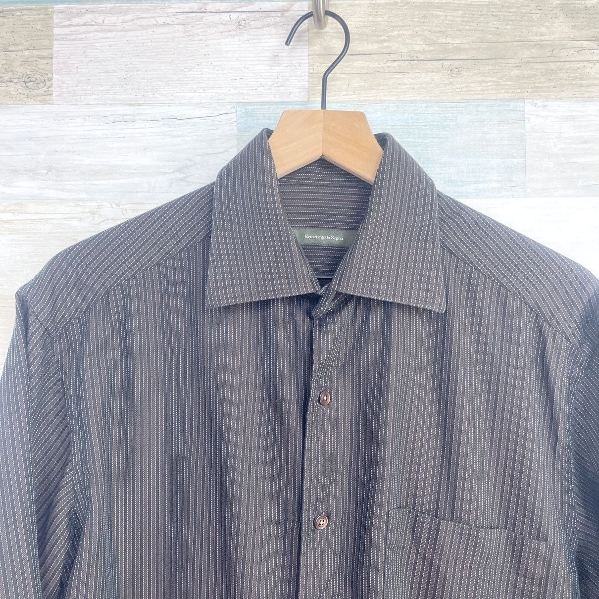 Ermenegildo Zegna Ermenegildo Zegna Spread Collar Sport Shirt Brown Mens L Size US L / EU 52-54 / 3 - 2 Thumbnail