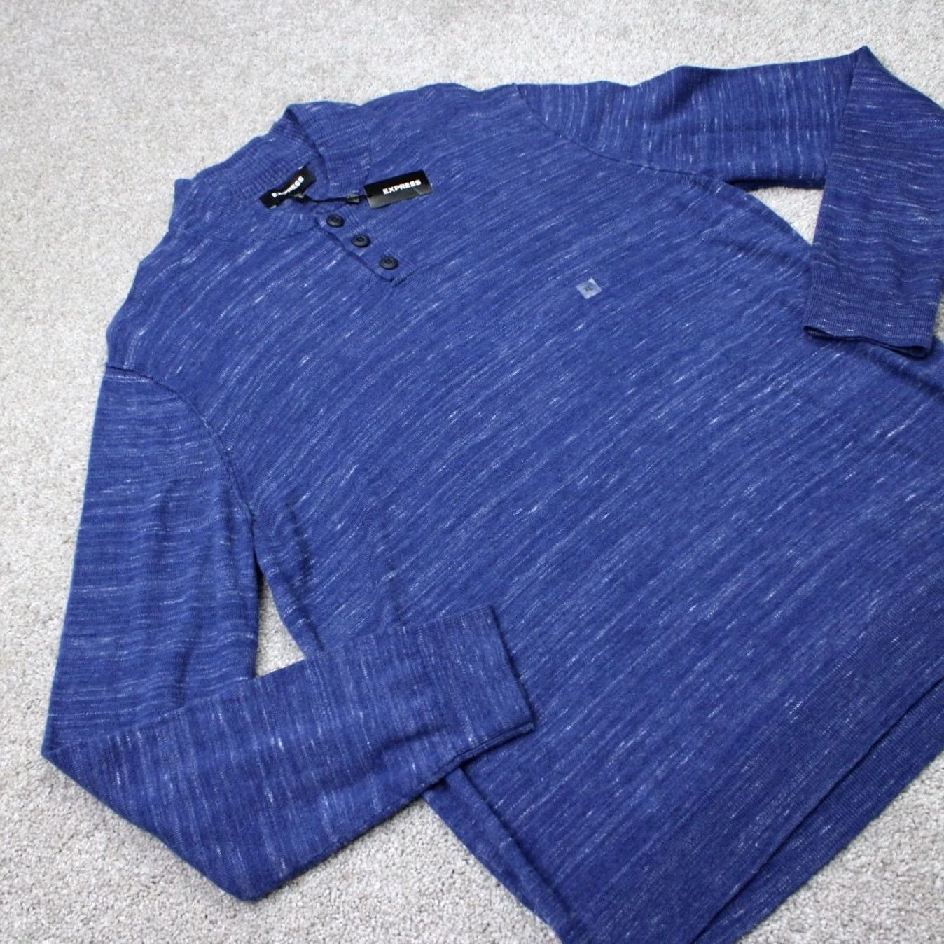 Express Express Sweatshirt Mens XL Blue Henley Cotton/Nylon/Wool Long Sleeve Shirt Size US XL / EU 56 / 4 - 4 Thumbnail