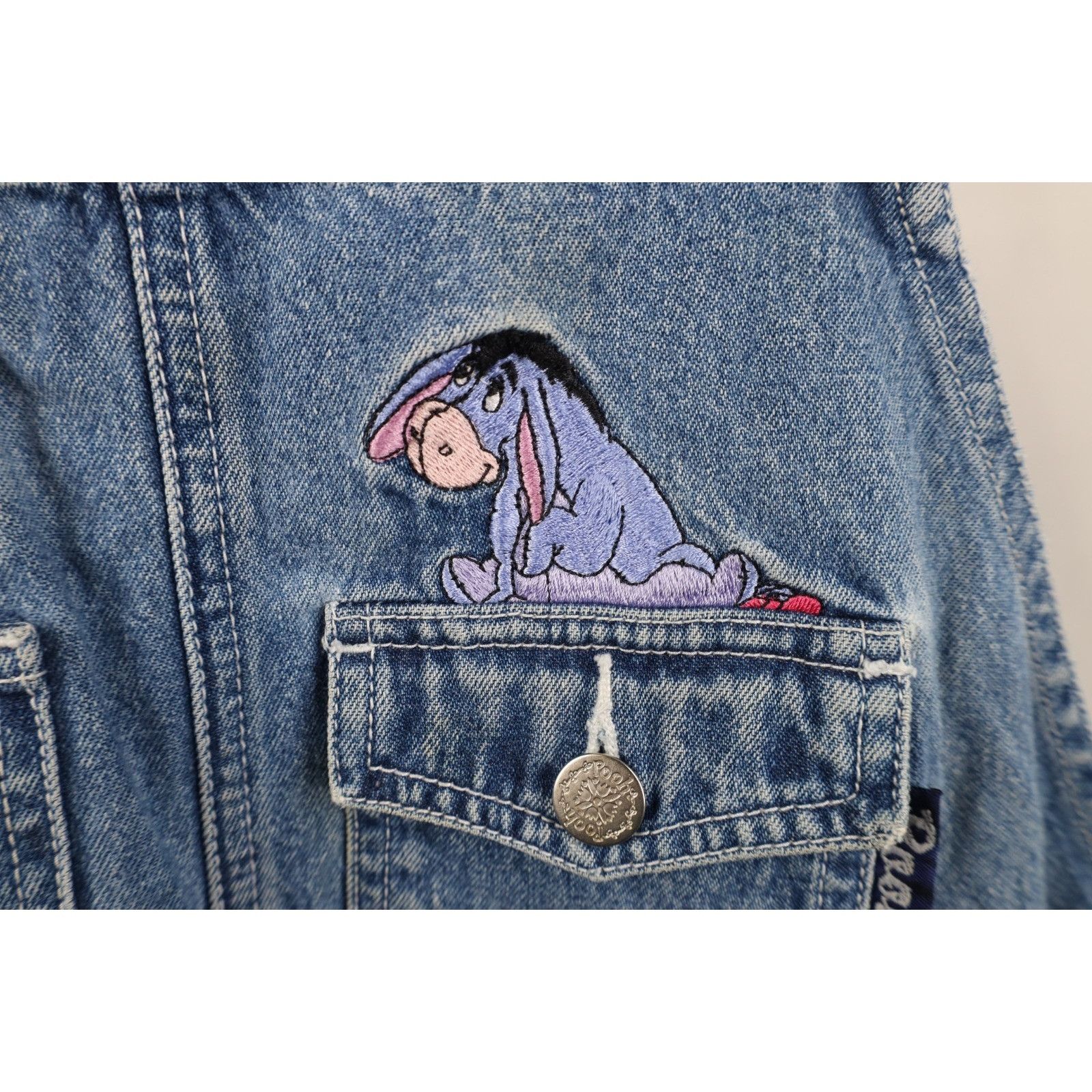 Disney Vintage 90s Disney Winnie the Pooh Denim Jean Shortalls Size 34" / US 12 / IT 48 - 6 Thumbnail
