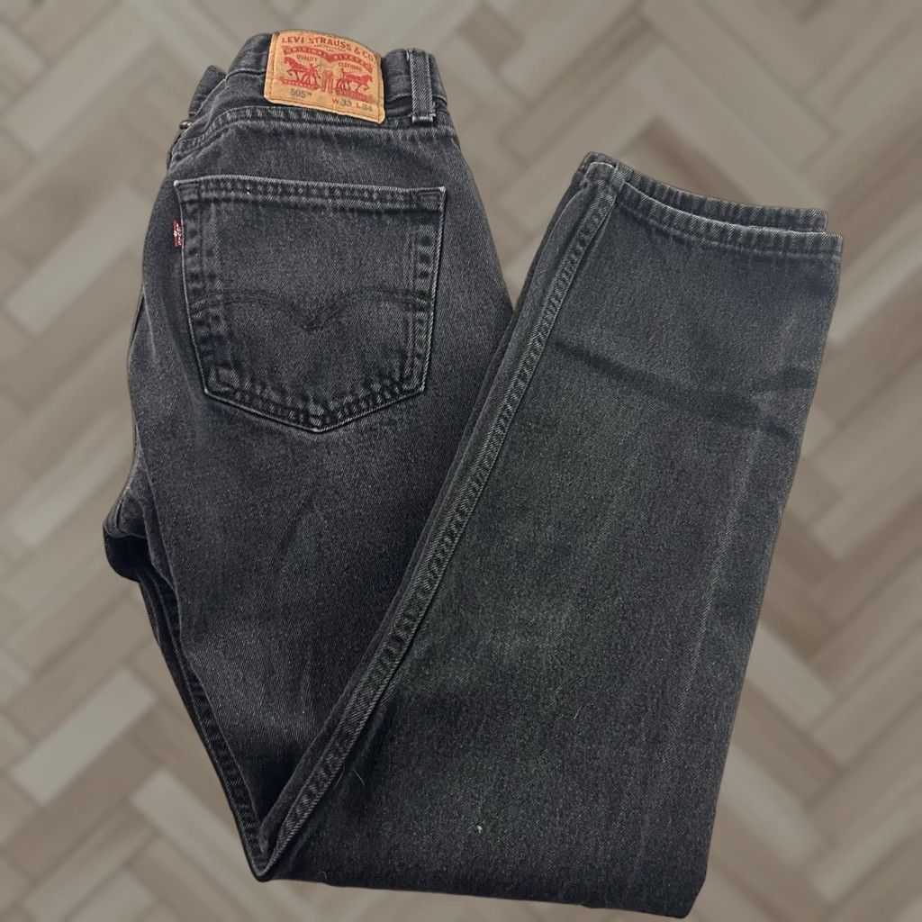 Levi's Levi's 505 Regular Fit Denim Jeans Men's 31x31 Black Wash 5-Pocket Design Logo Zip Closure Cotton Denim Straight 90s Vintage No N/A Size US 31 - 1 Thumbnail