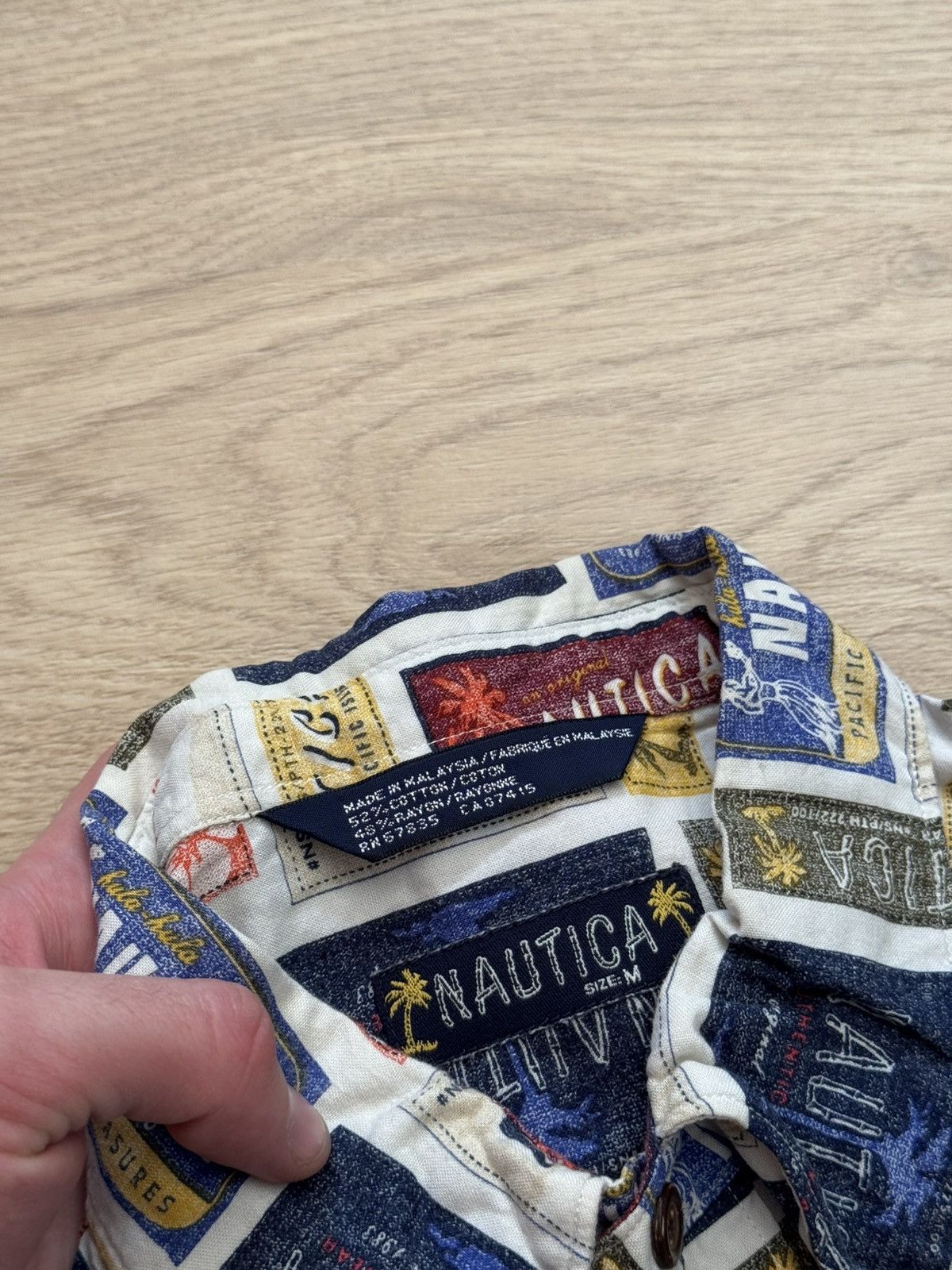 Nautica Vintage 00’s Nautica Surfing Over Print Hawaiian Shirt Size US L / EU 52-54 / 3 - 4 Thumbnail