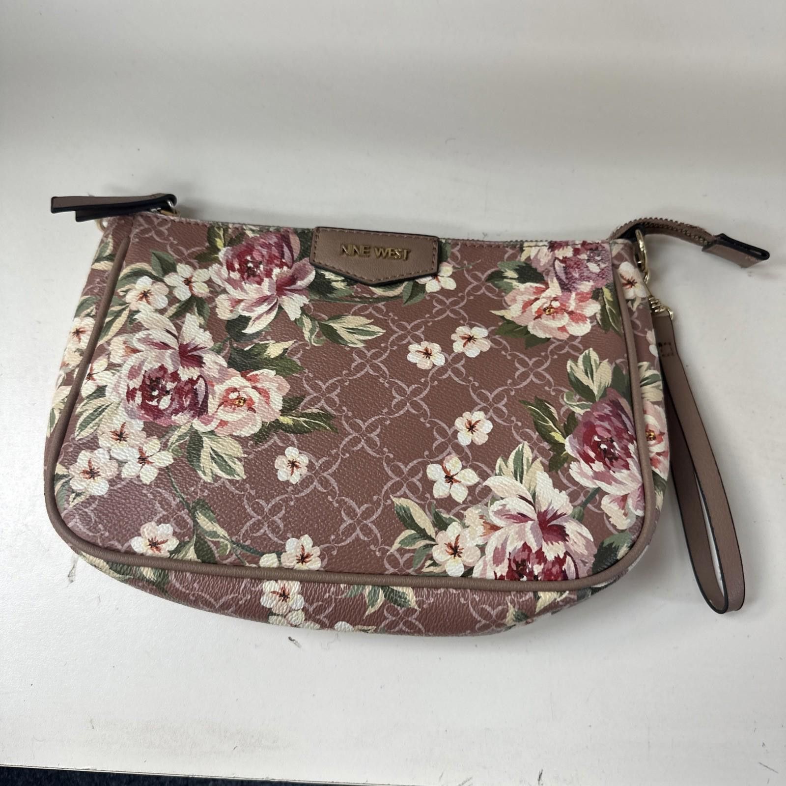 Nine West Nine West Floral Print Wristlet Beige Pink Green Zipper Bag Size ONE SIZE - 1 Thumbnail