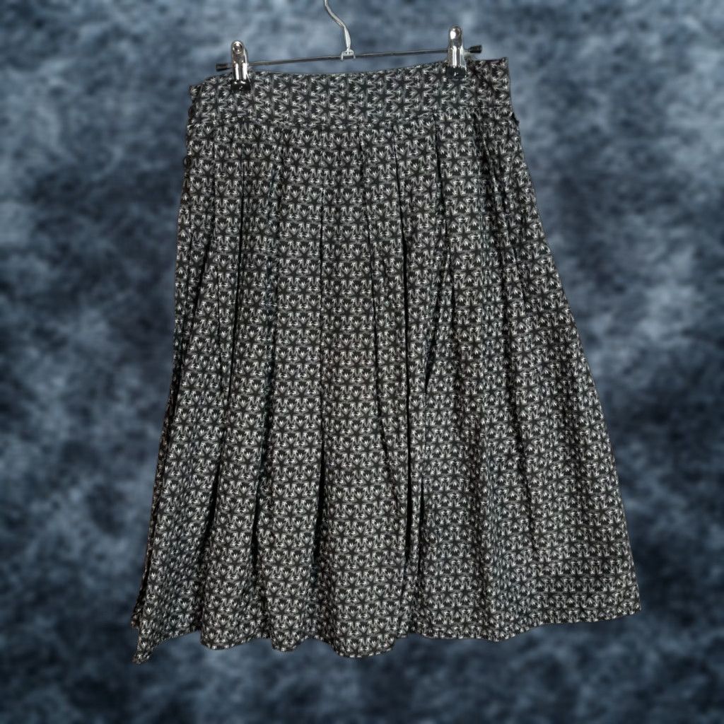 VINTAGE Sea New York Womens Pleated Midi Skirt Black/White Floral Size 2 Silk Blend