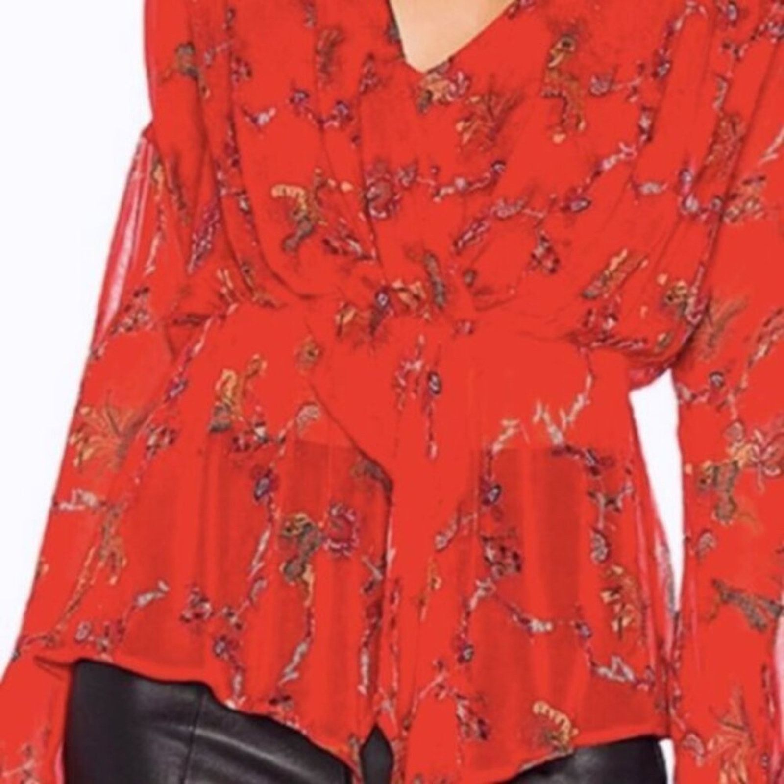 Iro Iro Linette Floral Print Bell Sleeve Chiffon Blouse, Size L / US 10 / IT 46 - 4 Thumbnail