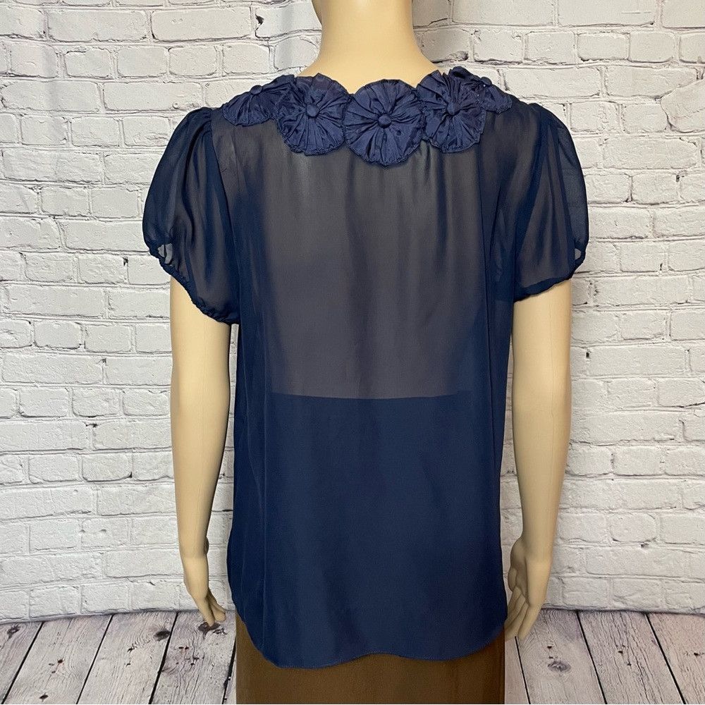 Other Aqua Navy Sheer Short Sleeve Blouse Size L Size L / US 10 / IT 46 - 6 Thumbnail