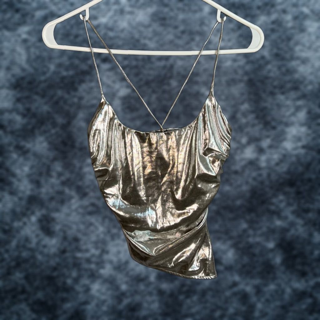 superdown Superdown XS Silver Metallic Ruched Camisole Top Womens Size XS / US 0-2 / IT 36-38 - 1 Thumbnail