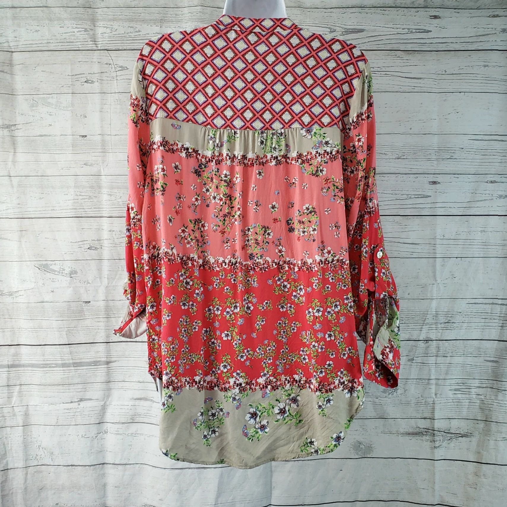 Olive Olive Hill Womens Button Front Shirt Sz M Pink Floral Long Sleeve Rayon Size M / US 6-8 / IT 42-44 - 4 Thumbnail