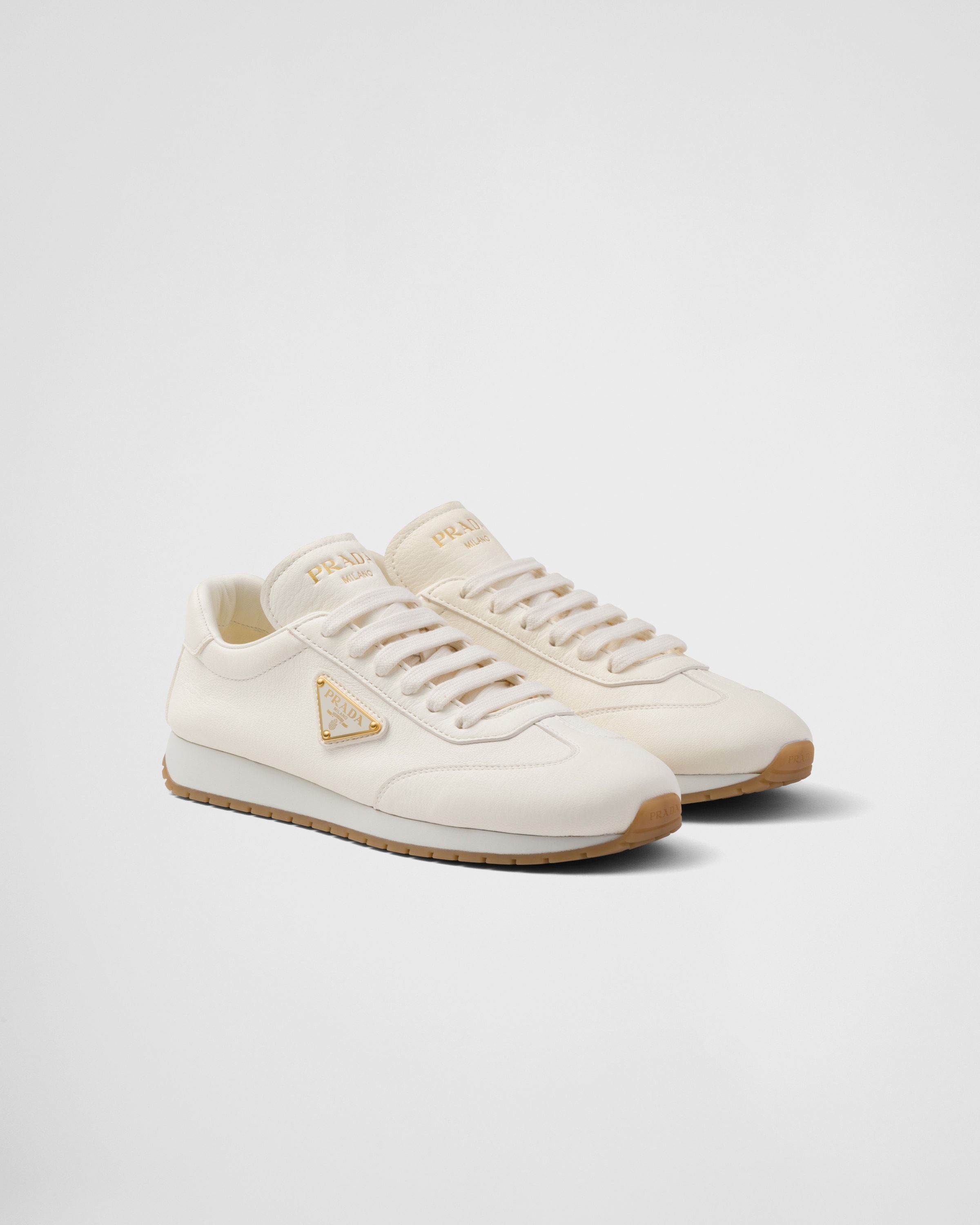 Prada o1bcso1str1025 Cervo Triangle Logo Sneakers in Ivory Size US 12 / EU 45 - 1 Thumbnail