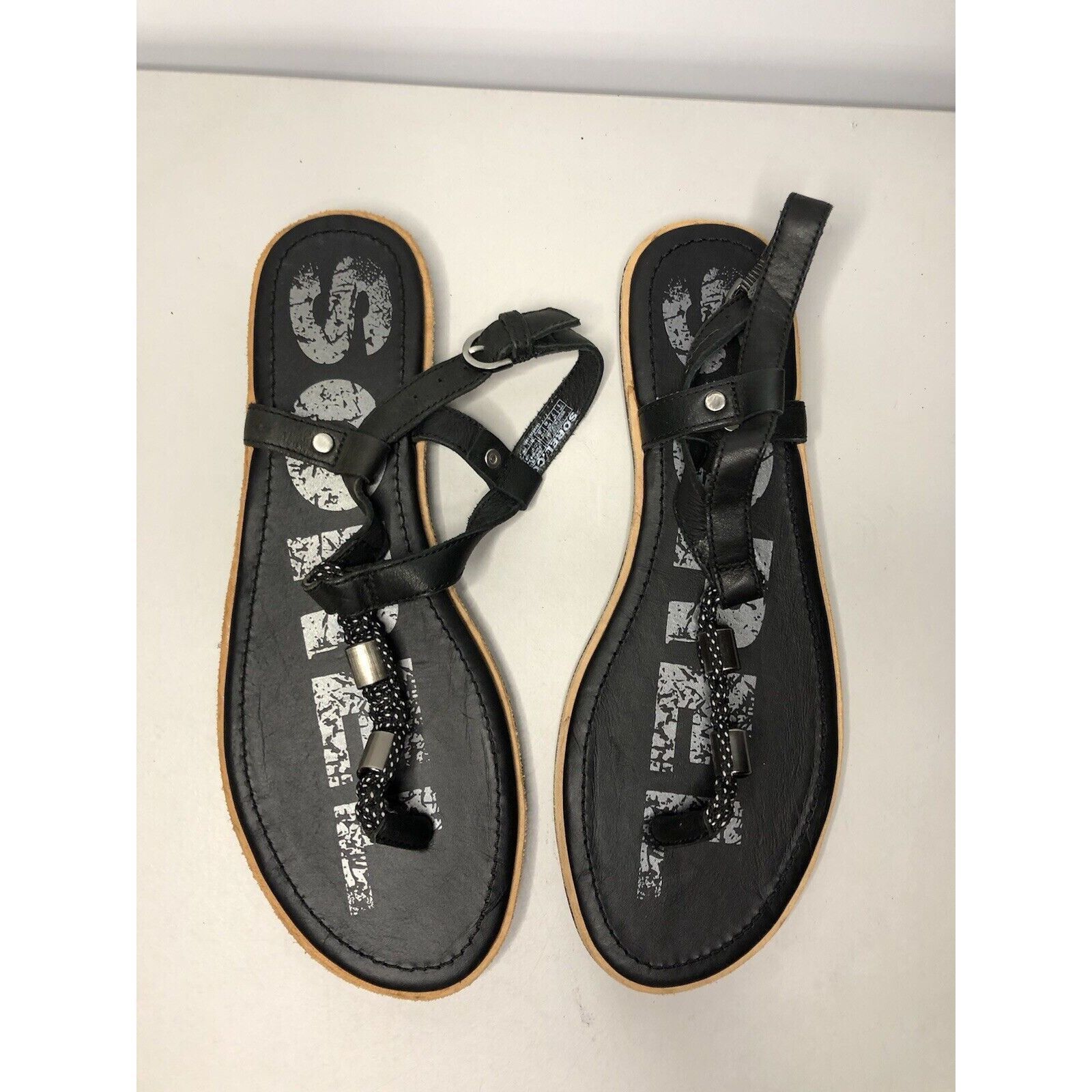 SOREL Sorel Black Leather Thong Casual Ankle Strap Flats Sandals W Size US 9 / IT 39 - 10 Thumbnail