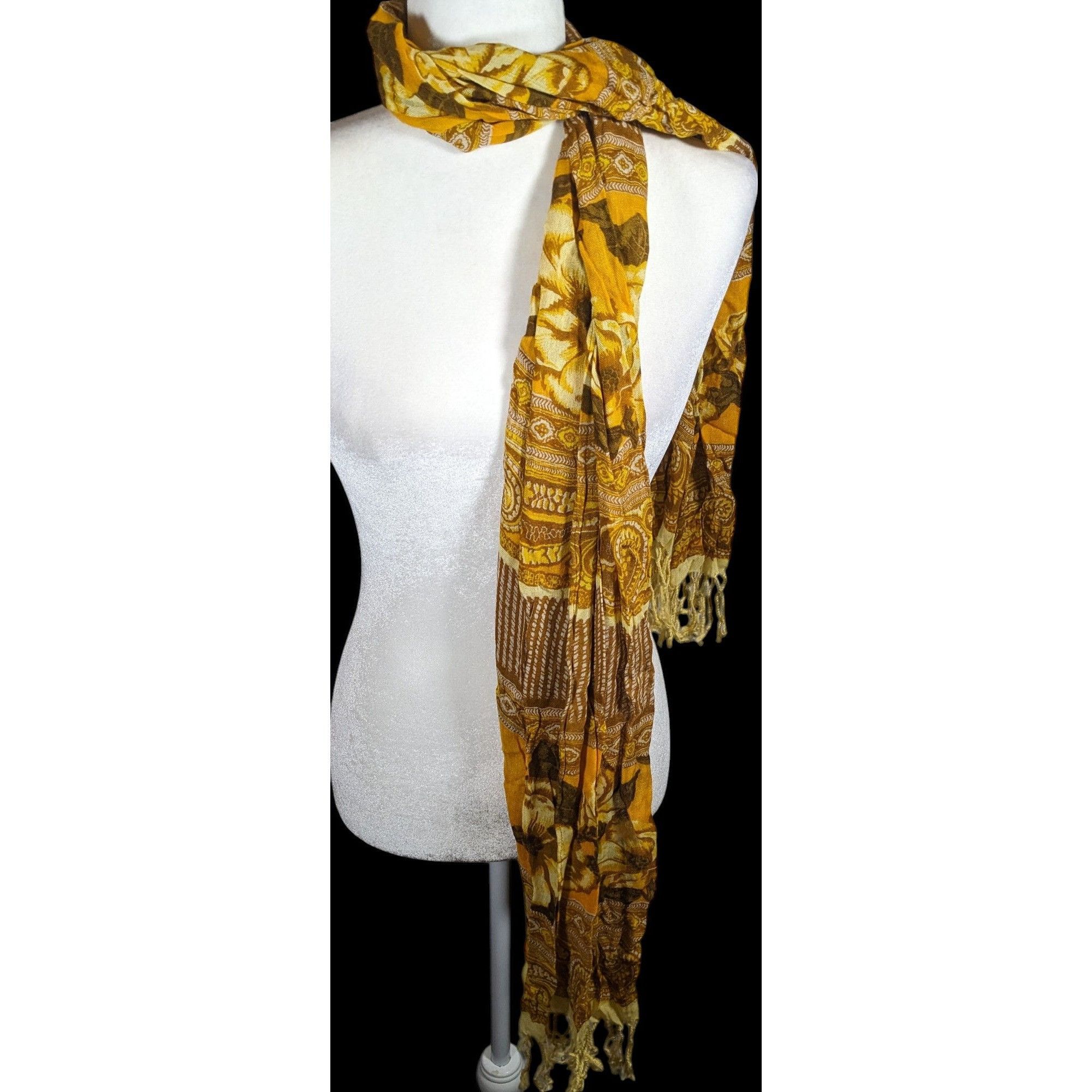 Isaac Mizrahi Vintage Isaac Miazrahi Yellow And Brown Floral Paisley Fring Size ONE SIZE - 4 Thumbnail