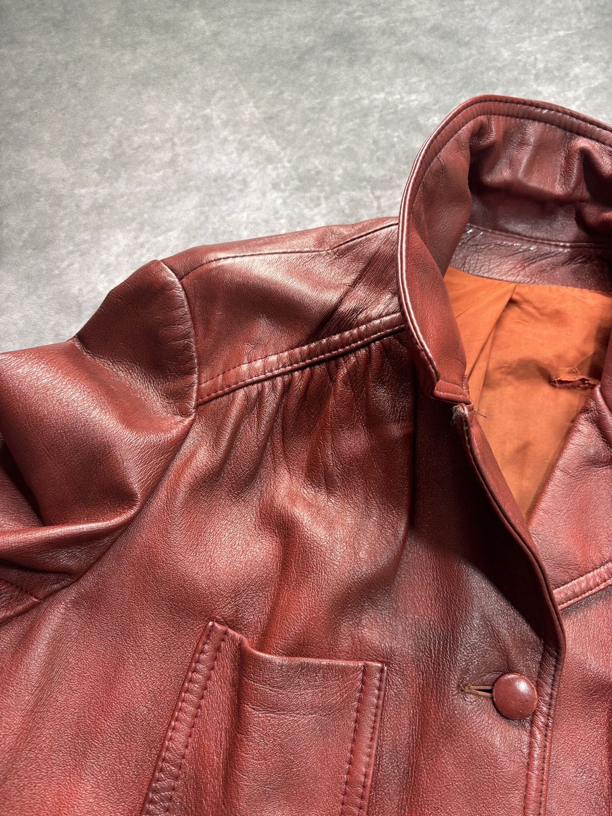 Vintage 70s Vintage Leather Jacket Belted Cropped Red Olympic Womens Size XXL / US 16-18 / IT 52-54 - 17 Thumbnail
