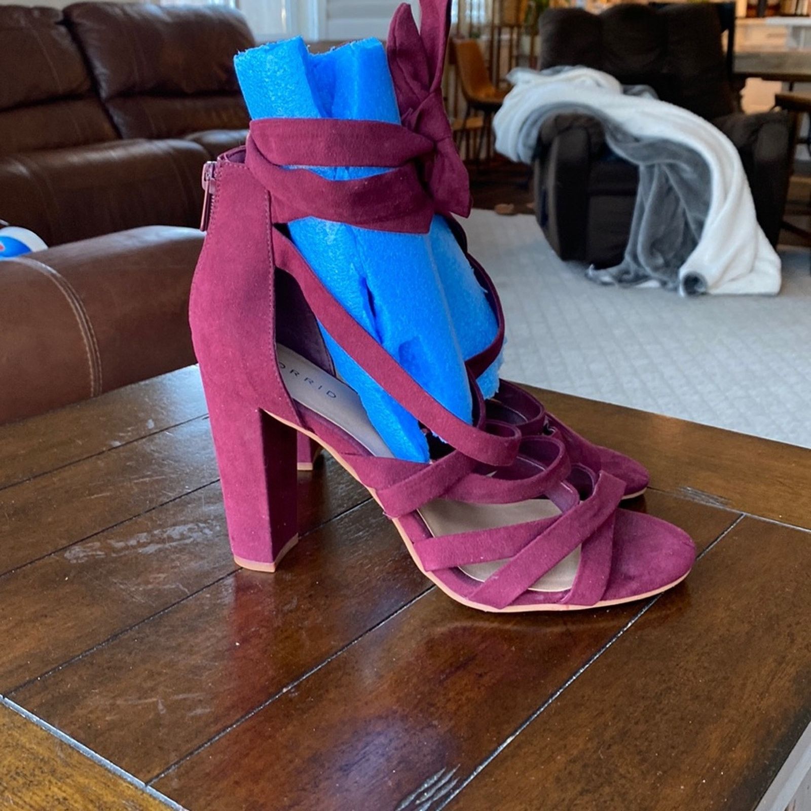 Other Torrid maroon strappy heels faux suede chunky heel sz 10.5W Size US 10.5 / IT 40.5 - 3 Thumbnail