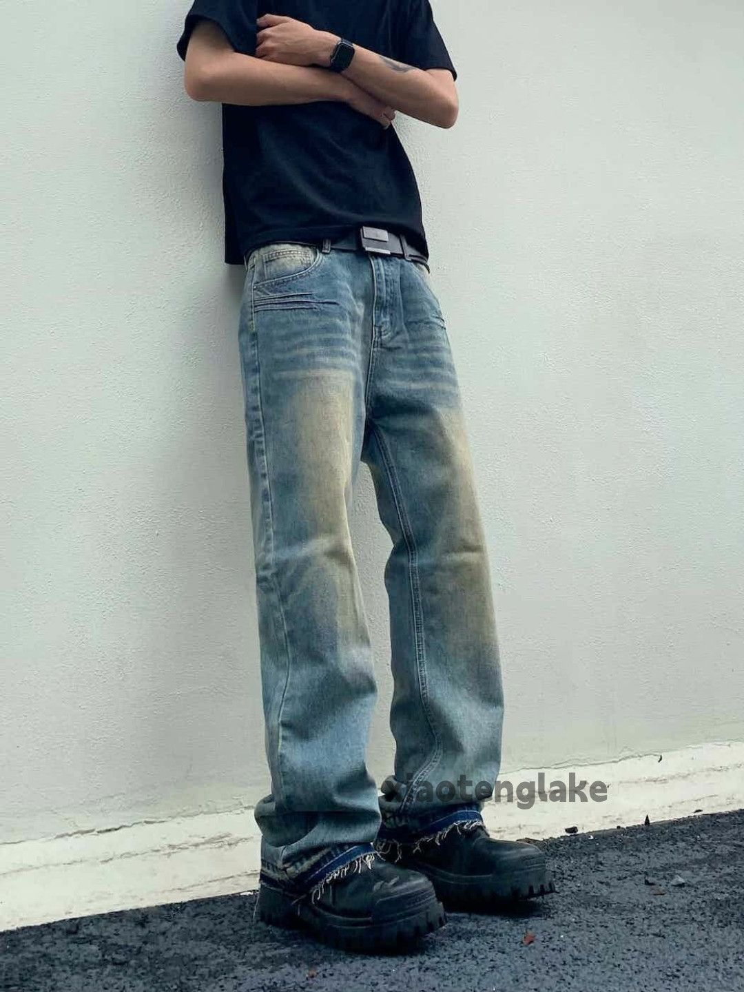 dirty washed faded y2k flared stain grunge jeans