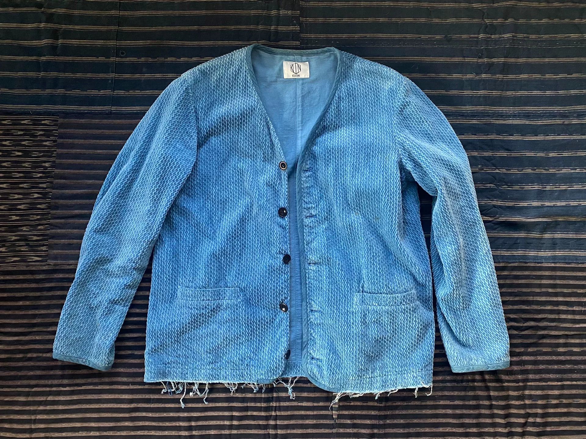 KUON blue indigo collarless jacket Size US L / EU 52-54 / 3 - 1 Thumbnail