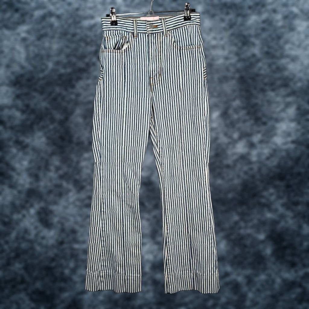 Vintage Revice Denim Womens Size 25 Striped Star Patch High-Waisted Flare Jeans Size 42" / US 20 - 1 Thumbnail