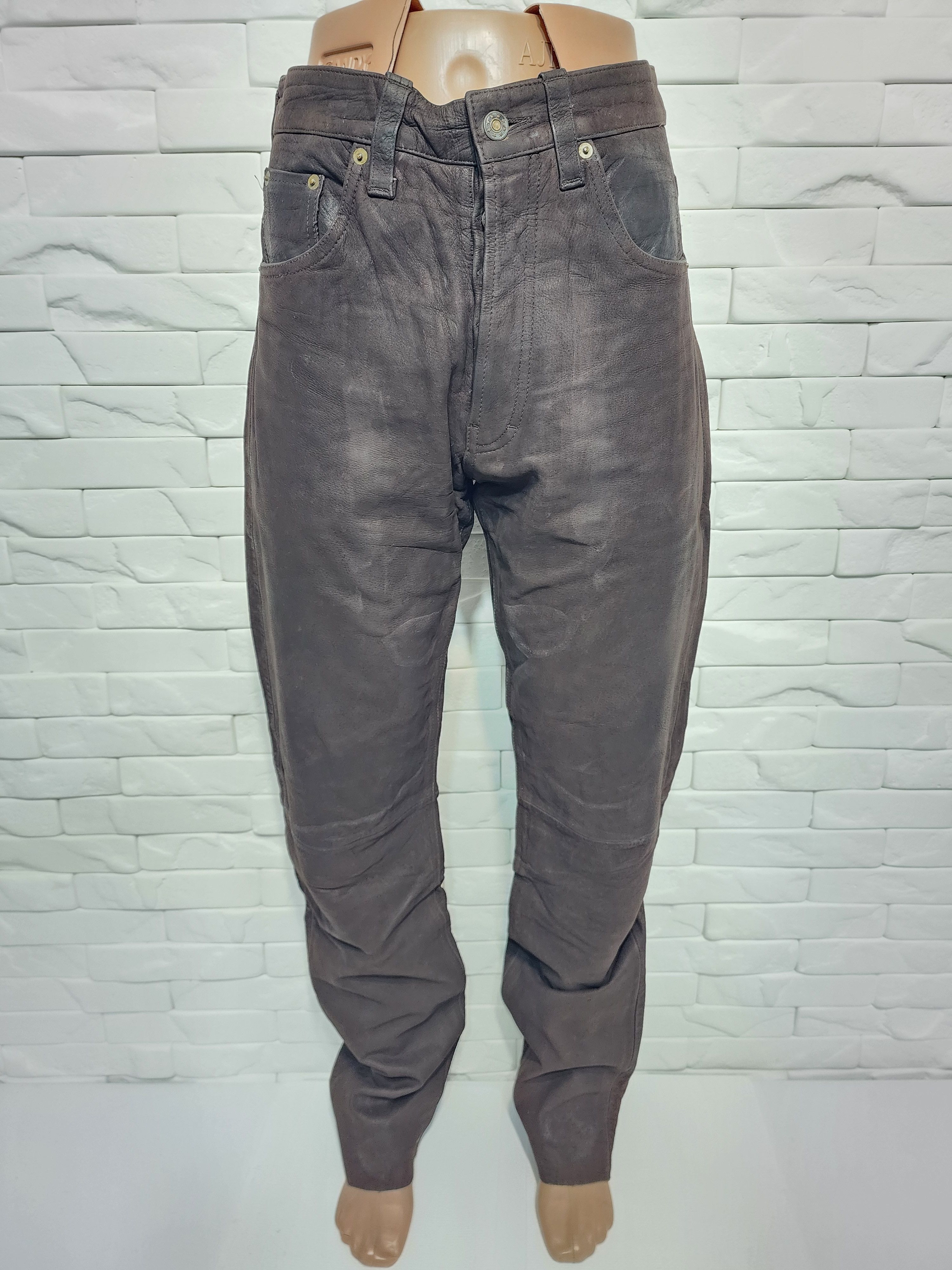 Genuine Leather Men's Brown Nubuck Leather Pants: Denim Cut, Size US 33 - 1 Thumbnail