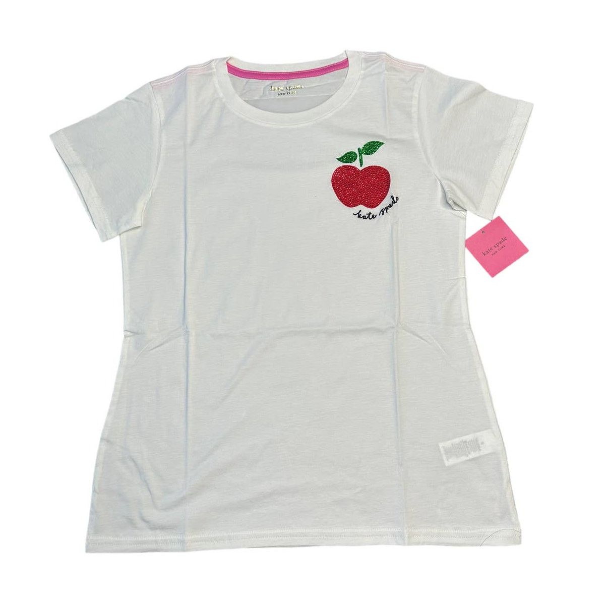 Kate Spade Kate Spade Women T-Shirt Crystal Apple Tee Small Fresh white Size S / US 4 / IT 40 - 1 Thumbnail