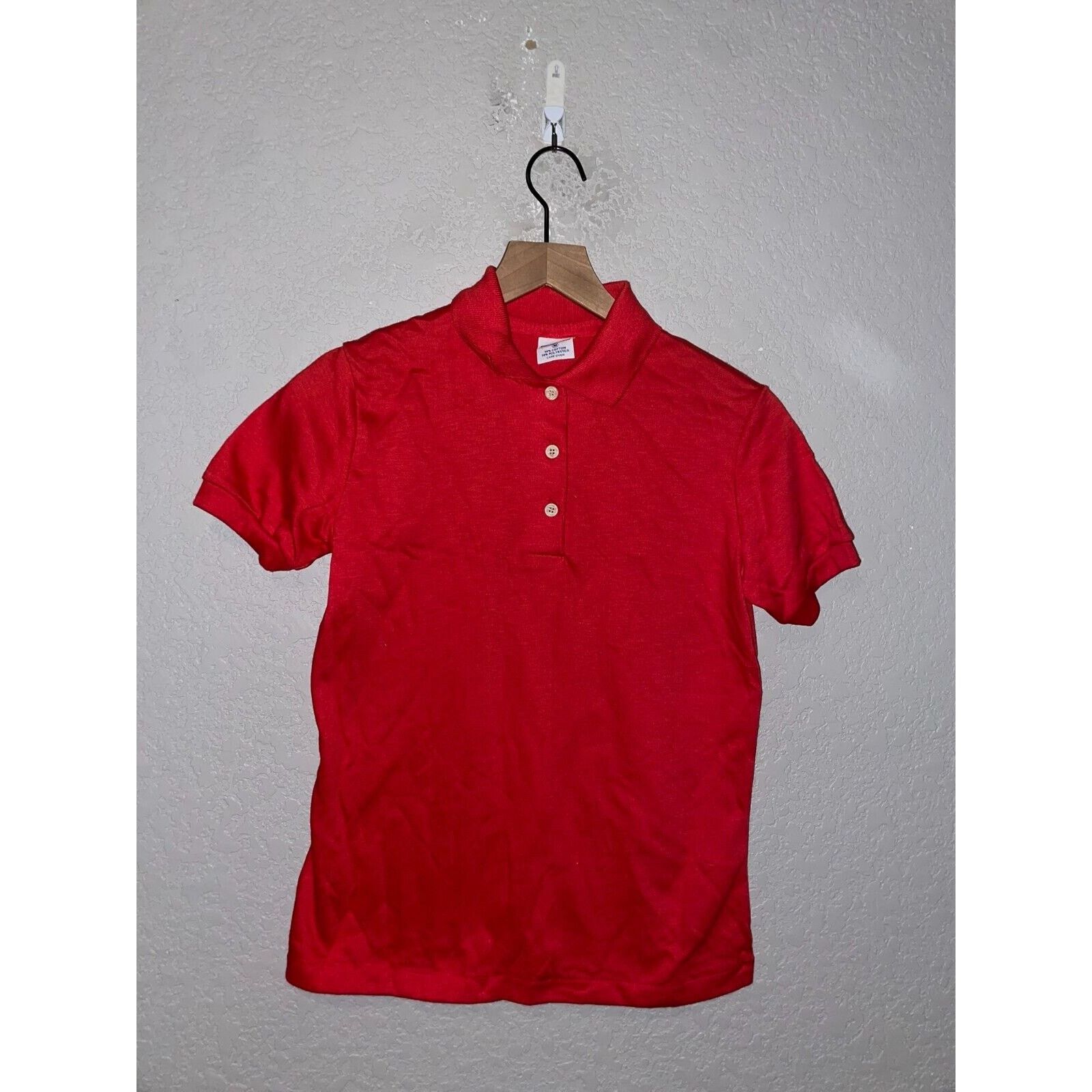 Vintage Womens 1980s Red Polo Shirt Print-Ons Red Top 1980s Medium Size M / US 6-8 / IT 42-44 - 1 Thumbnail