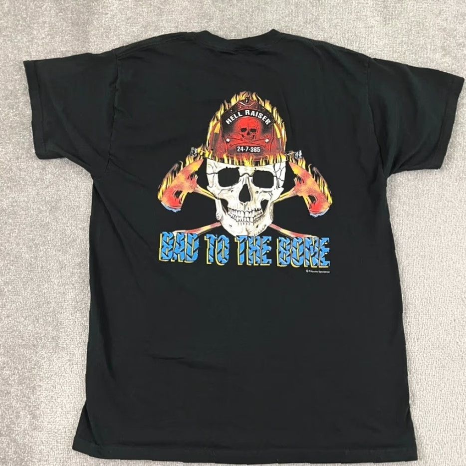 Fruit Of The Loom VTG Firefighter Shirt Mens XL Black Skull Skeleton Fire Hell Raiser Graphic Tee Size US XL / EU 56 / 4 - 2 Thumbnail