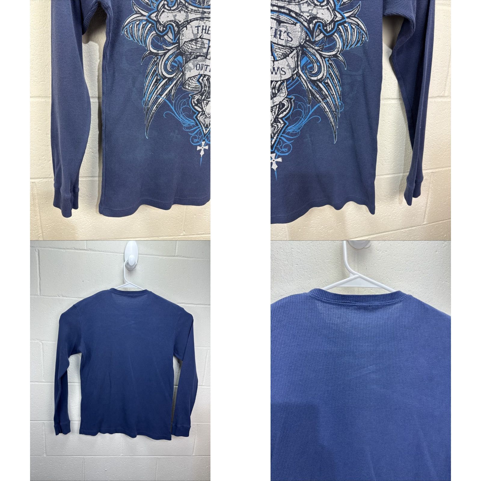 Affliction VINTAGE 2000s Waffle Knit T-Shirt Men Large Blue Graphic Print Gothic Punk Motorcycle Rock Horror Retro Biker Military Casual Size US L / EU 52-54 / 3 - 8 Thumbnail