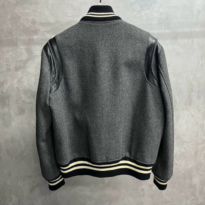 Saint Laurent Paris Saint Laurent Gray Wool Varsity Jacket Size US M / EU 48-50 / 2 - 2 Thumbnail