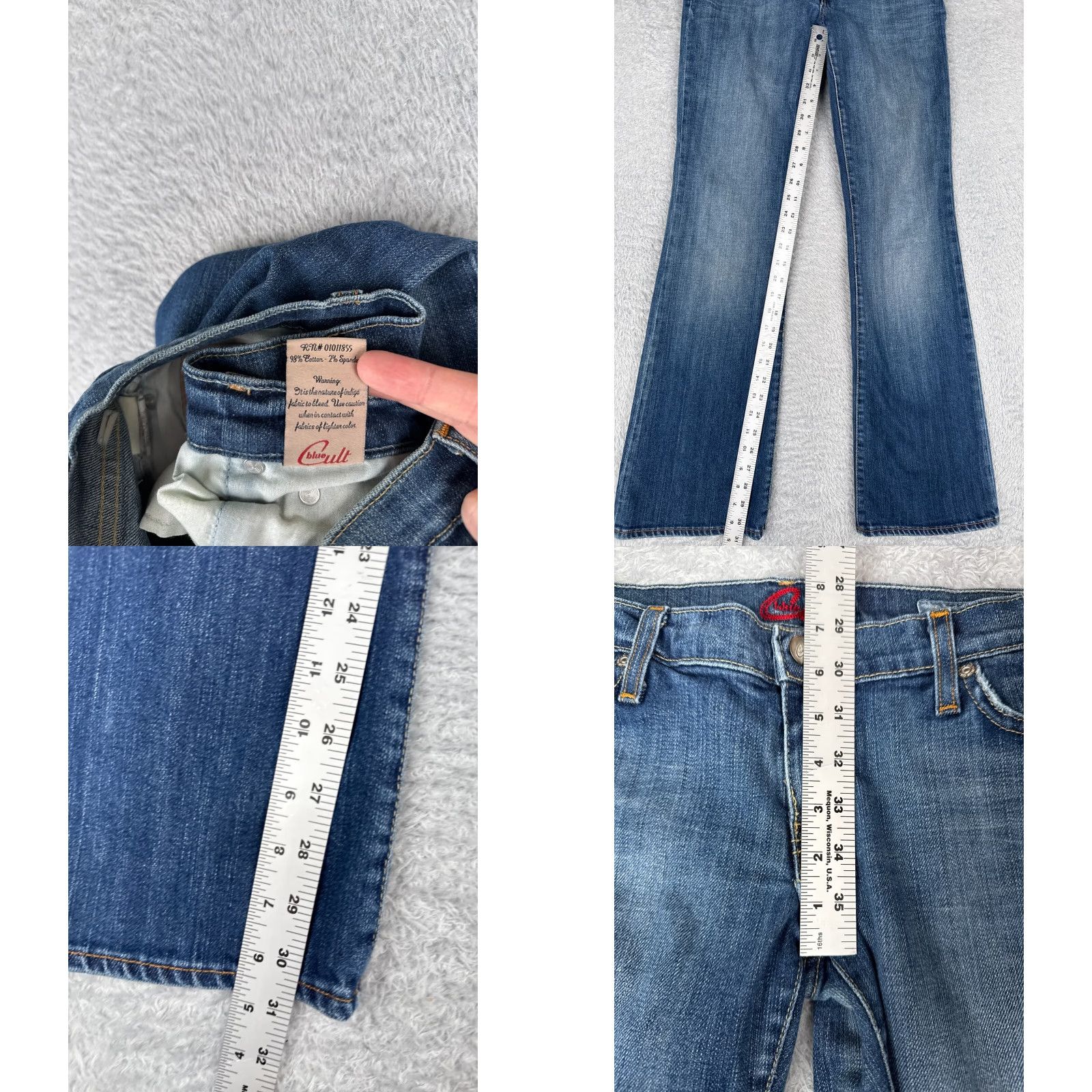 Denime Vintage Blue Cult Women's Flared Jeans 28 Blue Denim 30x31 Distressed Low Rise Size 28" / US 6 / IT 42 - 8 Thumbnail