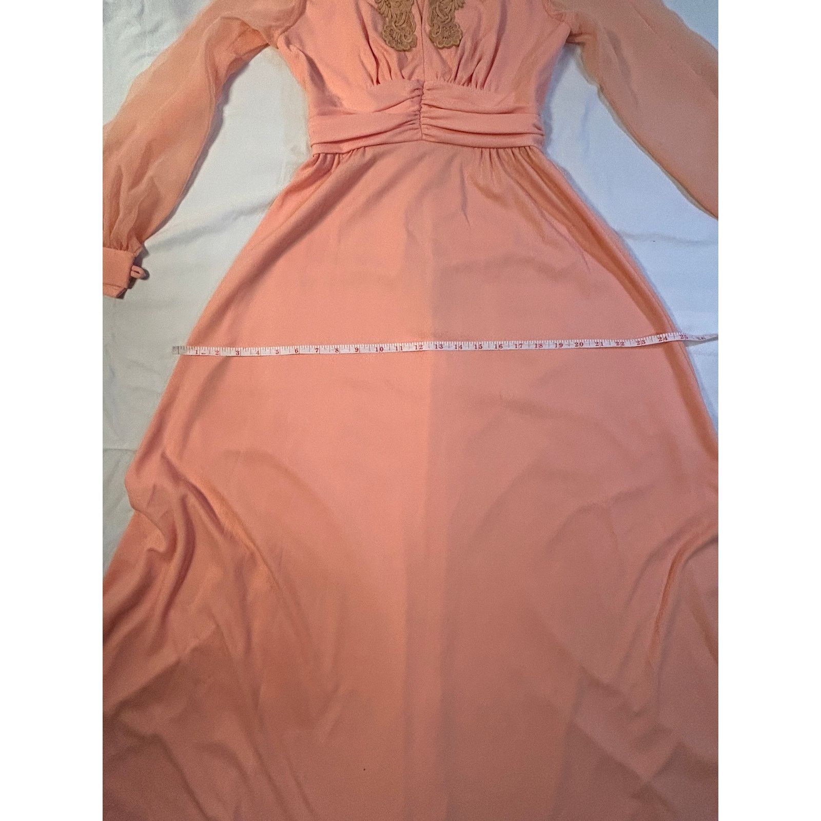 Other Peachy Vintage Elegance - Timeless Sheer Sleeve Gown Size 0 Size XS / US 0-2 / IT 36-38 - 9 Thumbnail