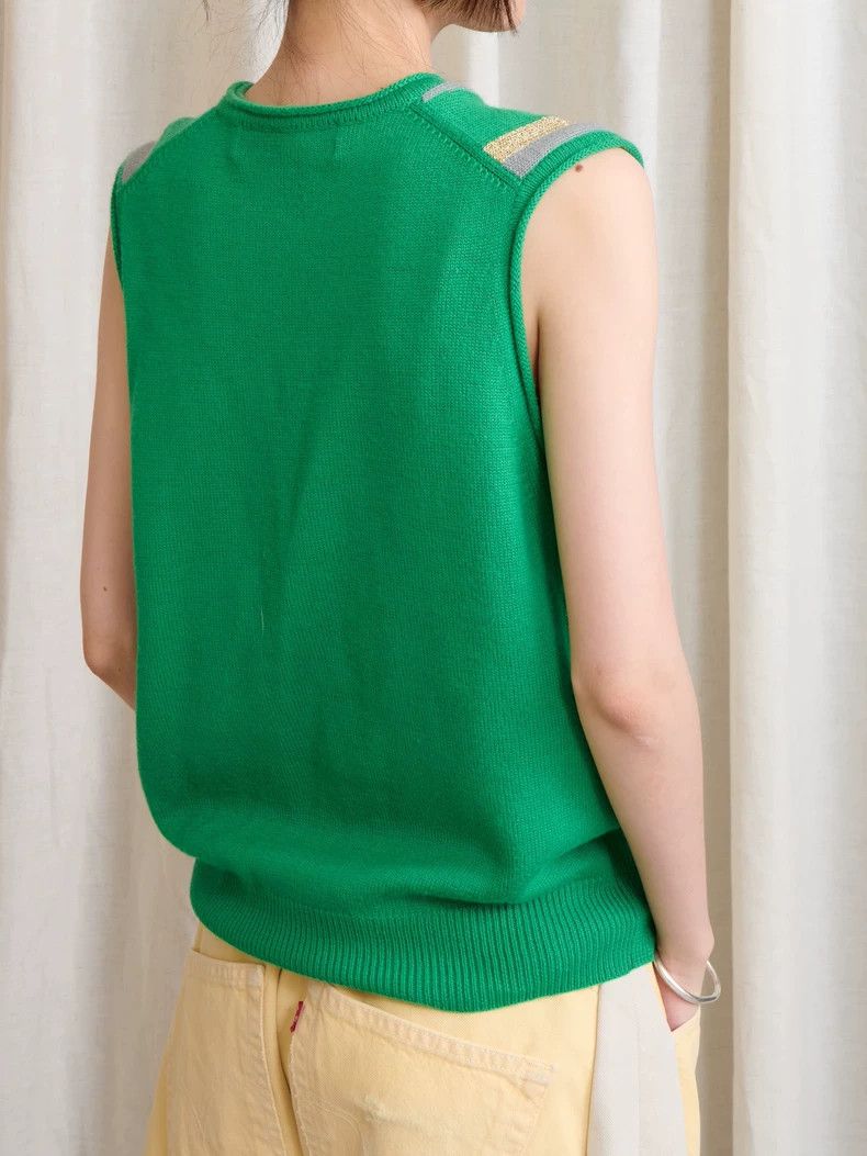Comme des Garcons Comme Des Garcons Green sleeveless sweater with gold and s Size S / US 4 / IT 40 - 3 Thumbnail