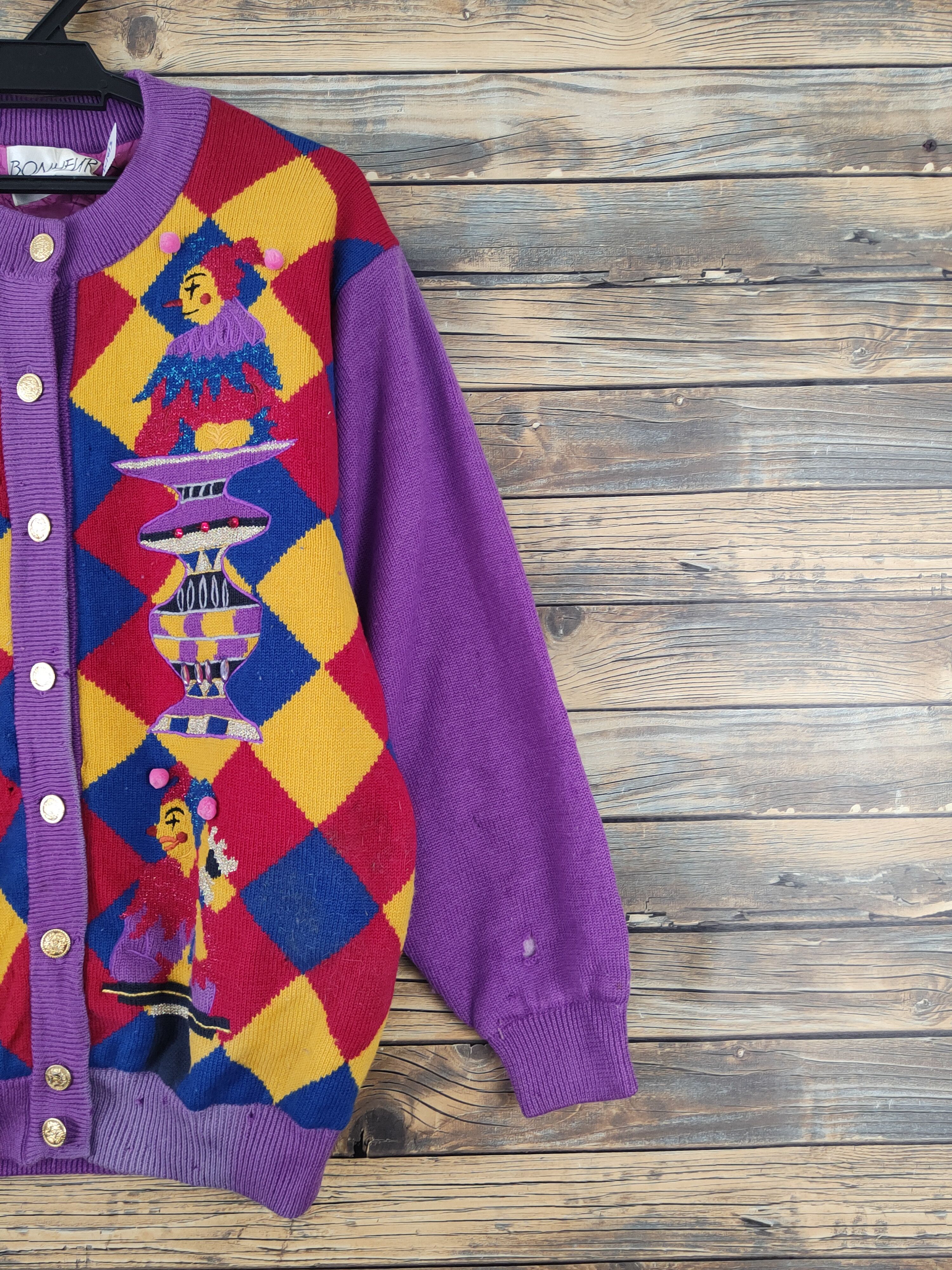 Vintage Bonheur Purple clown Knitwear Cardigan #W1813 Size US M / EU 48-50 / 2 - 10 Thumbnail