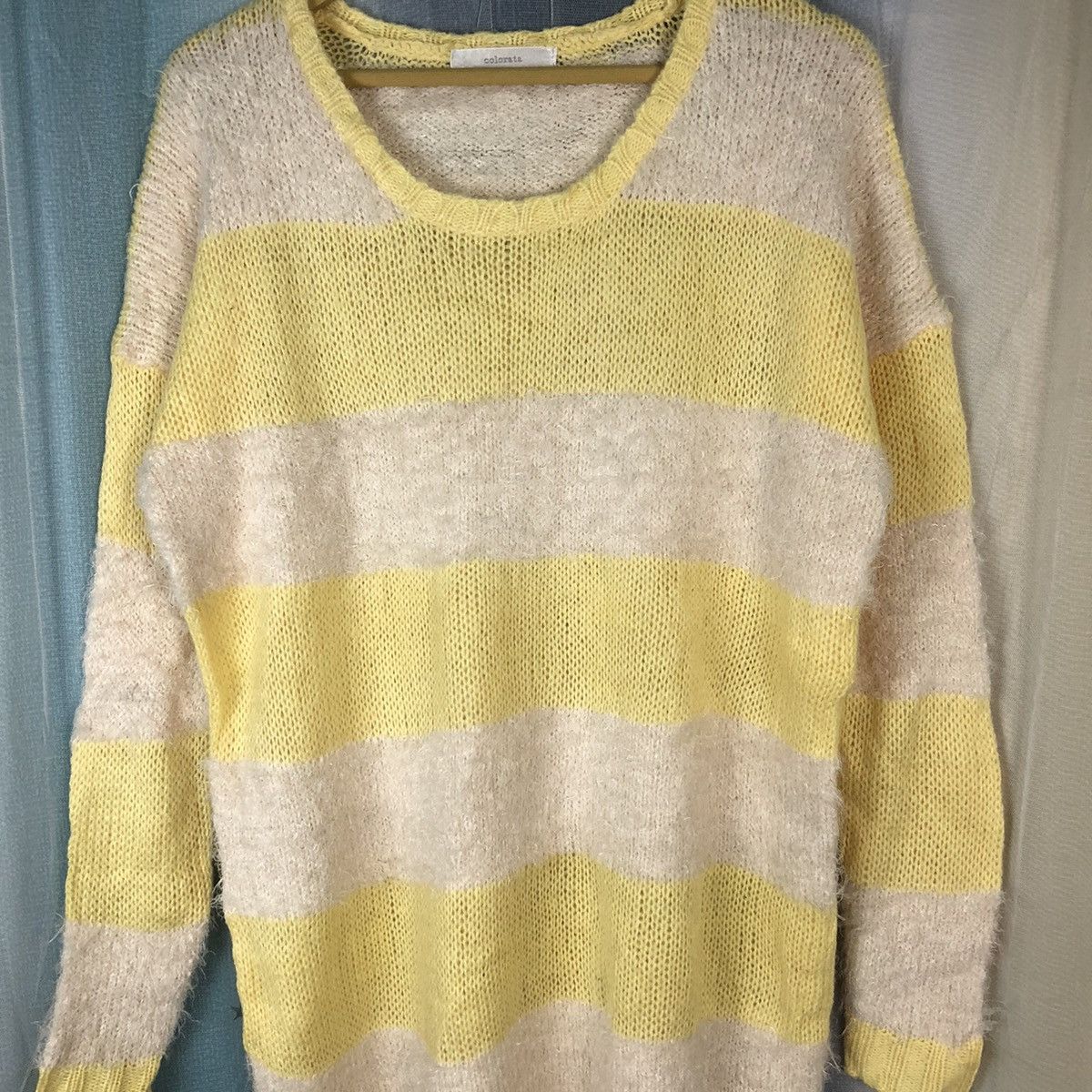 Aran Isles Knitwear × Japanese Brand × OVER THE STRiPES Oversized Colorata Yellow Stripe Mohair Knitwear #884 Size M / US 6-8 / IT 42-44 - 5 Thumbnail
