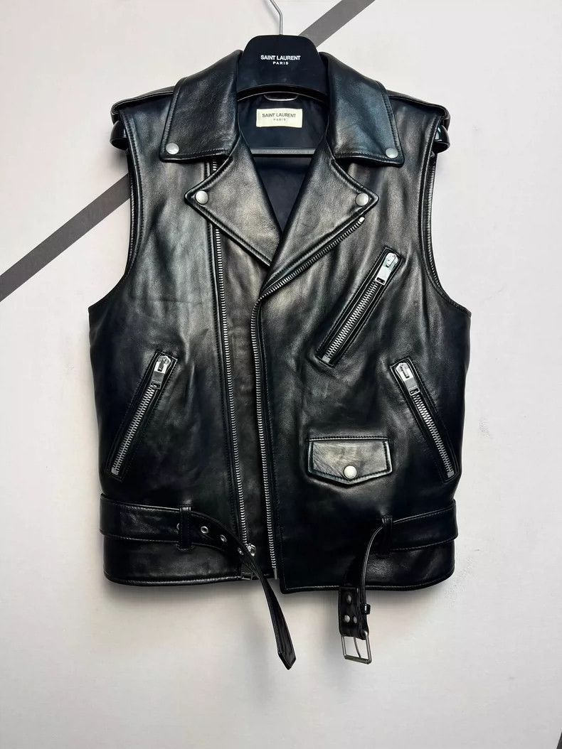 Saint Laurent Leather Motorcycle Vest for Summer-2507