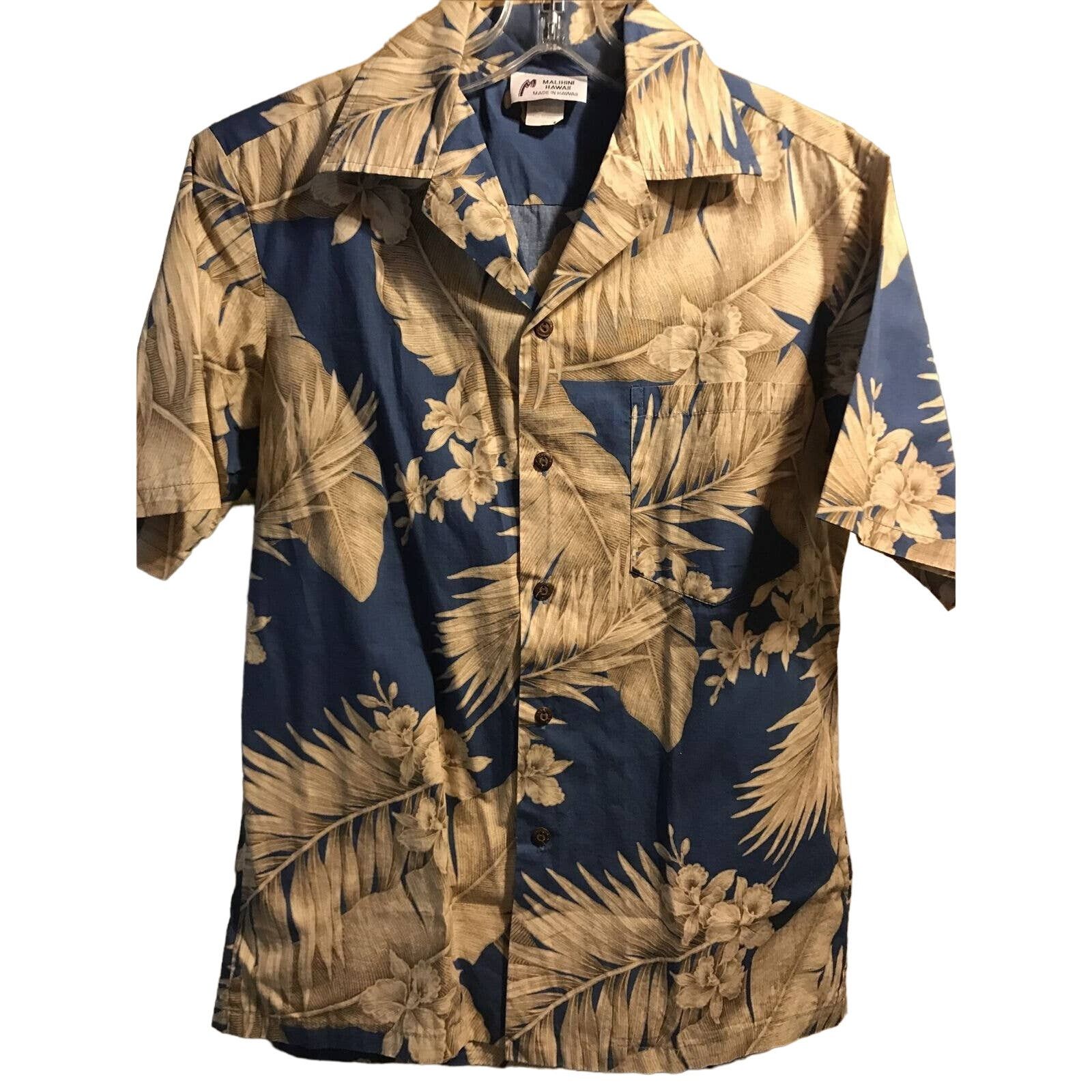 Other Malihini Men M Blue Gold Floral Button Cotton Hawaiian Shirt Size US M / EU 48-50 / 2 - 1 Thumbnail