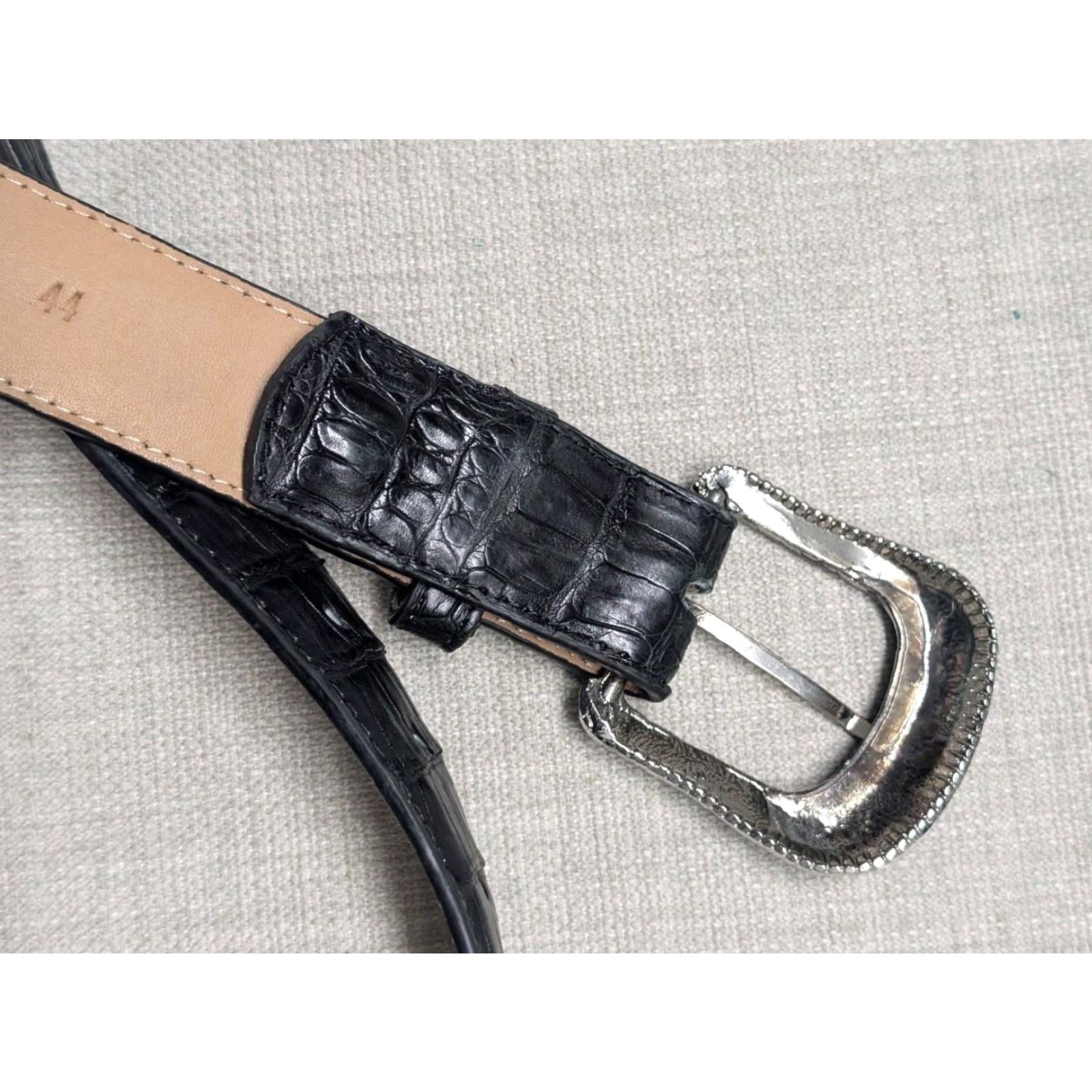 Vintage VINTAGE genuine CAIMAN handcrafted WESTERN belt 42 BLACK leather, crocodile alligator JRC belts Mens Western 42 Size 42 - 4 Thumbnail