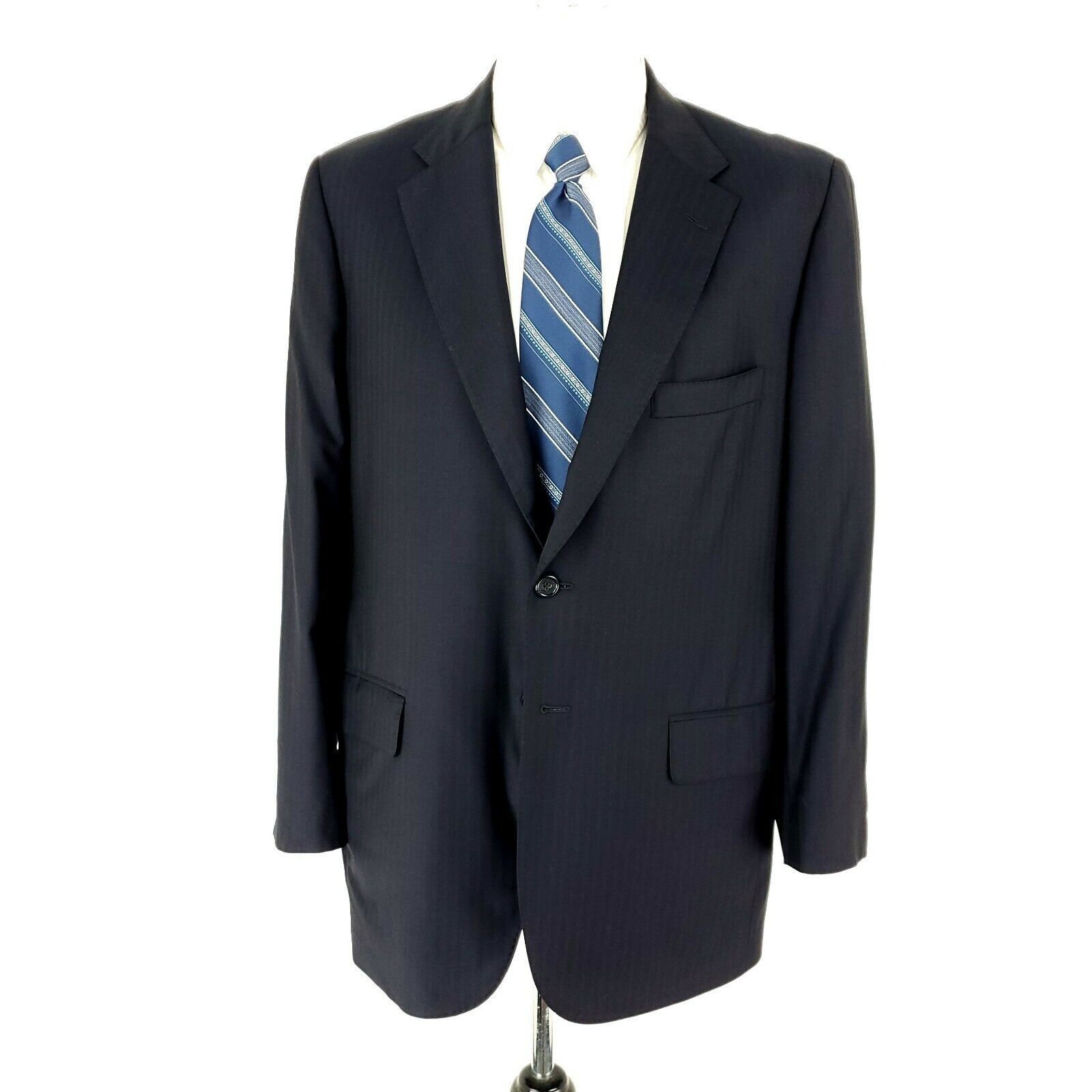 Holland & Sherry Holland & Sherry Wool 2 Button Blazer 42R Blue Herringbone S Size 42R - 3 Thumbnail