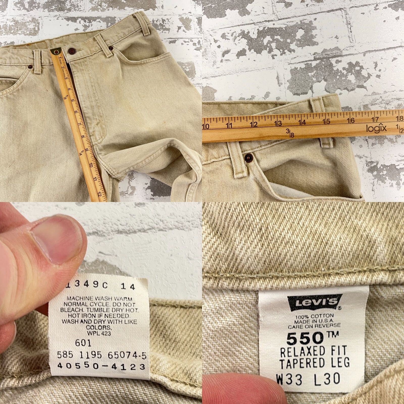 Levi's VINTAGE Levi's 550 Jeans Men 33x30 Relaxed Fit Tapered Leg Tan Beige 90s American Classic Mens Levi's 550 Jeans Size US 33 - 9 Thumbnail