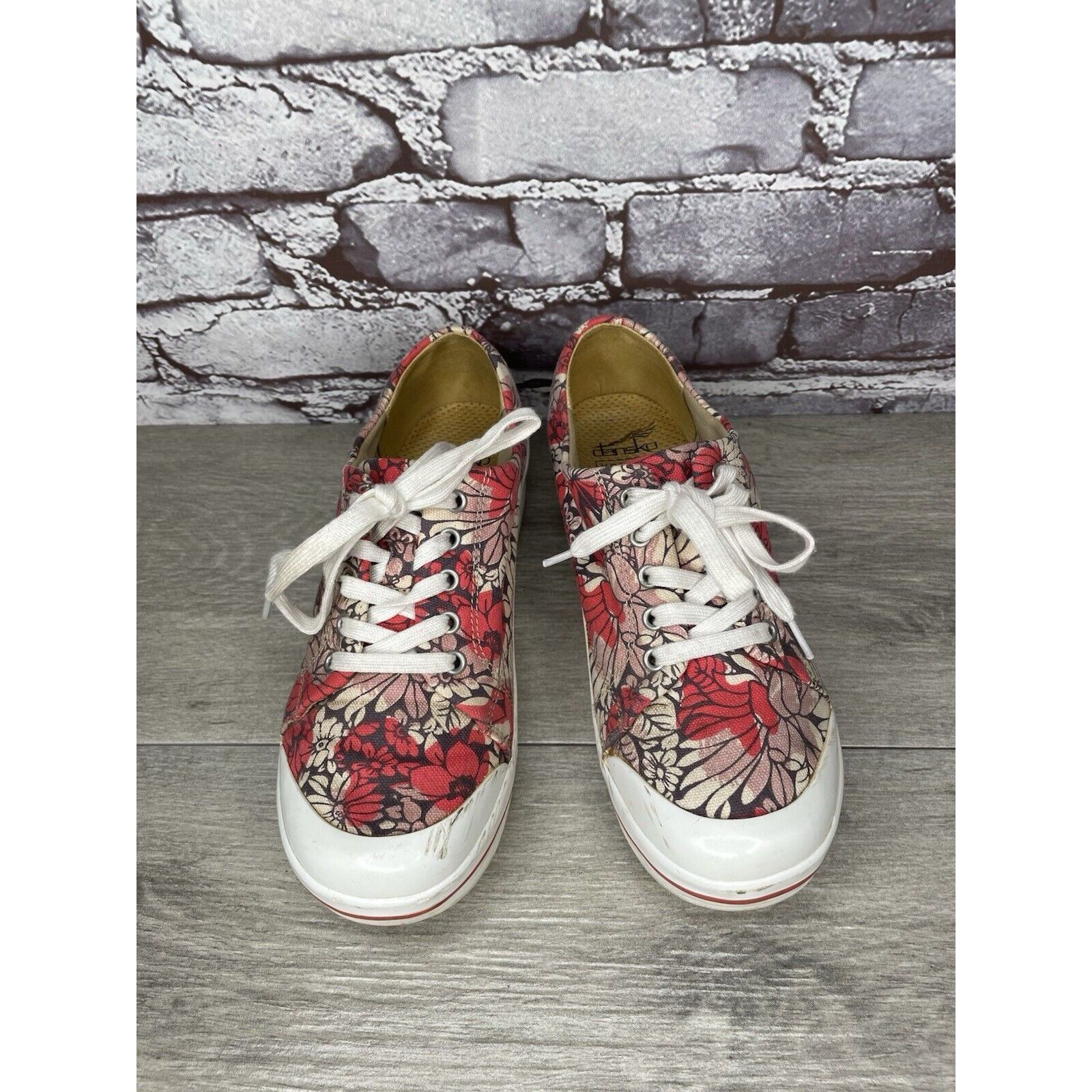 Other Dansko Veda Vegan Red Floral Lace Up Sneaker Clogs Shoes Wom Size US 6.5 / IT 36.5 - 2 Thumbnail