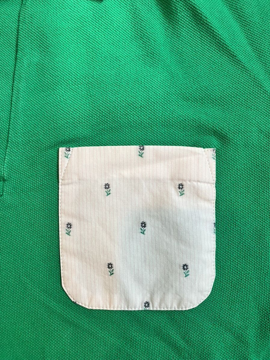 Raf Simons SS14 Green Cropped Polo Shirt with floral patch pocket Size US XS / EU 42 / 0 - 2 Thumbnail