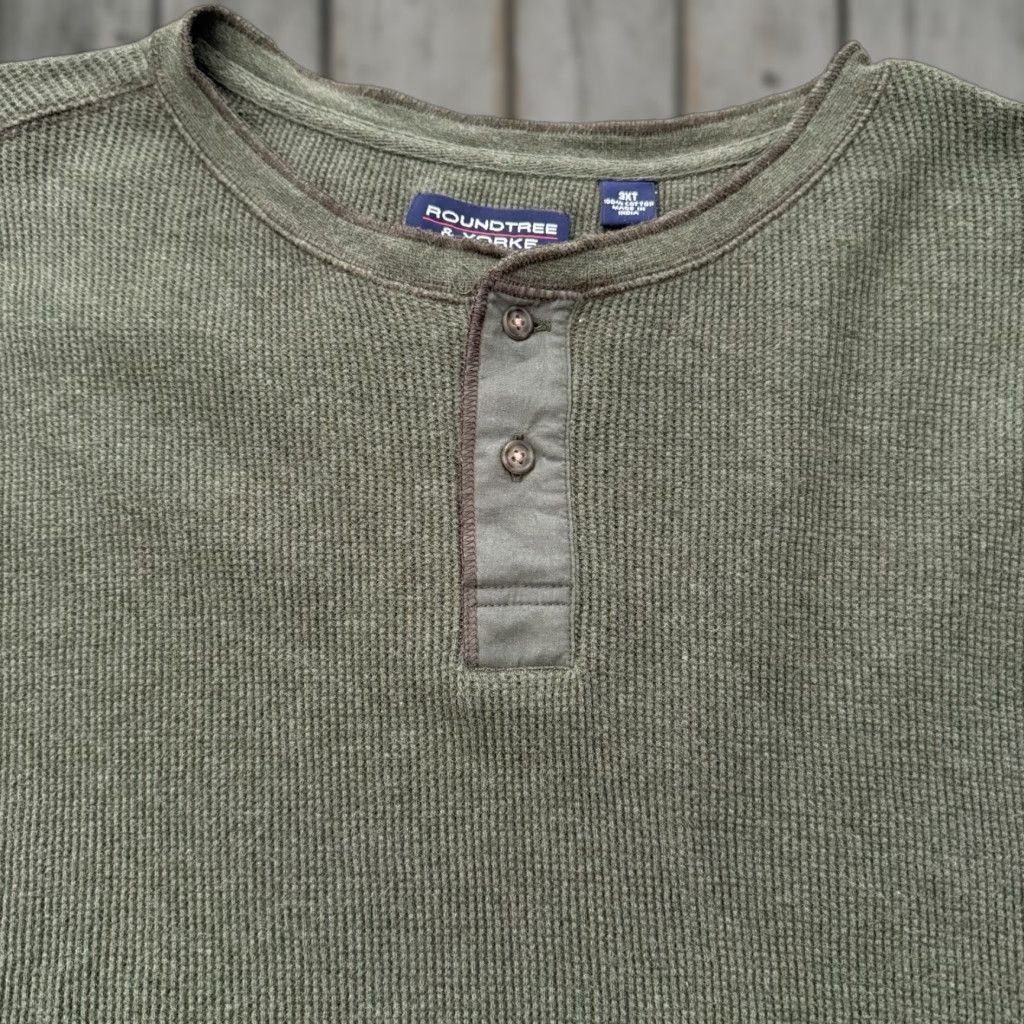 Roundtree & Yorke Roundtree & Yorke Thermal Henley Mens 3XT Green Waffle Long Sleeve T-Shirt Size US XXL / EU 58 / 5 - 1 Thumbnail