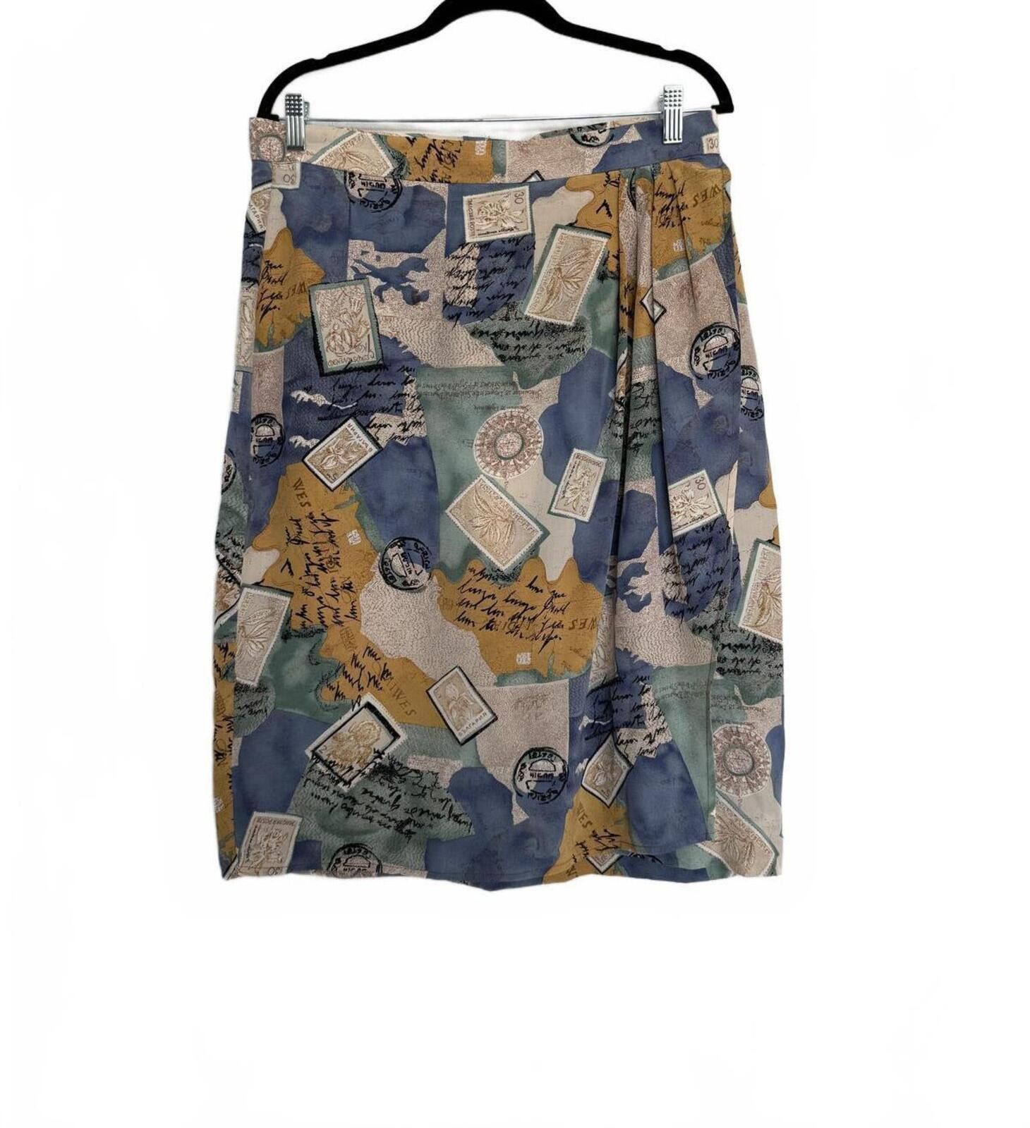Quinn Quinn 100% Pure Silk Vintage Print Skirt Size 40" / US 18 - 1 Thumbnail