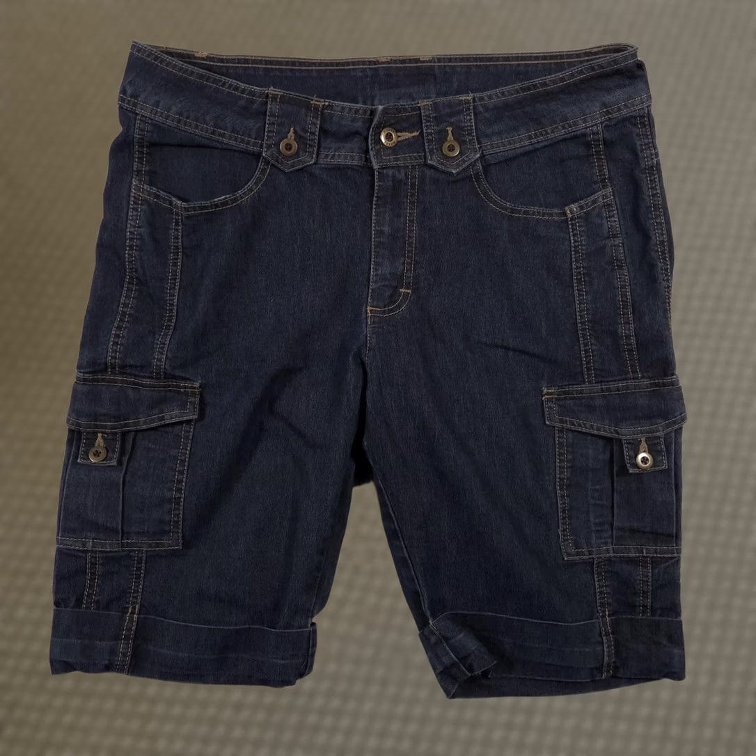 Vintage Riders Denim Cargo Shorts Womens 10 Medium Dark Wash Stretch Utility Pockets Size 32" / US 10 / IT 46 - 1 Thumbnail