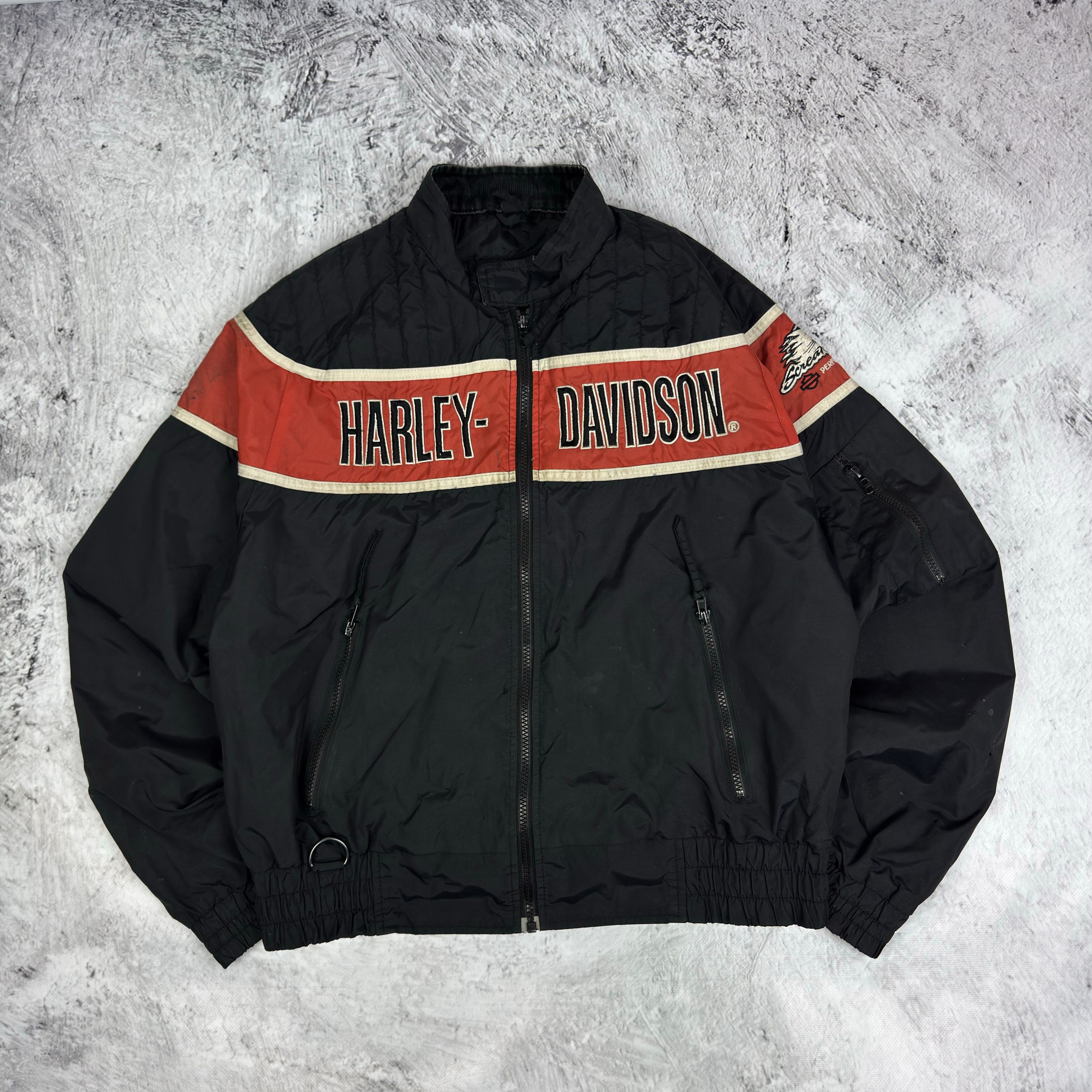 Harley Davidson Harley-Davidson Men's Black Full Zip Biker Racing Jacket Size US L / EU 52-54 / 3 - 1 Thumbnail