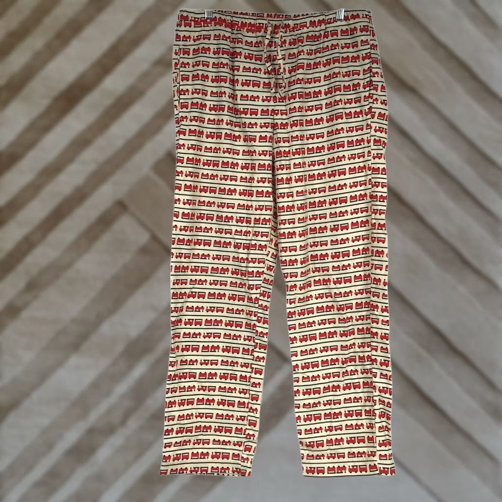 Vintage Hanna Andersson Pajama Pants Mens M Red Train Stripe 100% Cotton Lounge Pajama Bottoms Size 32" / US 10 / IT 46 - 1 Thumbnail