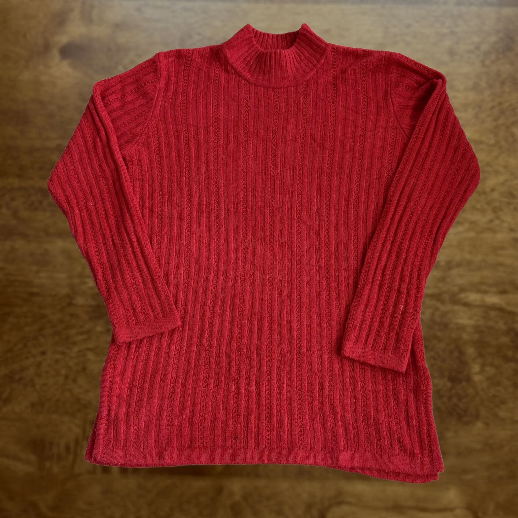 Vintage Yarnworks Sweater Womens Medium Red Mock Neck Tunic Pullover Cable-Knit, Women's