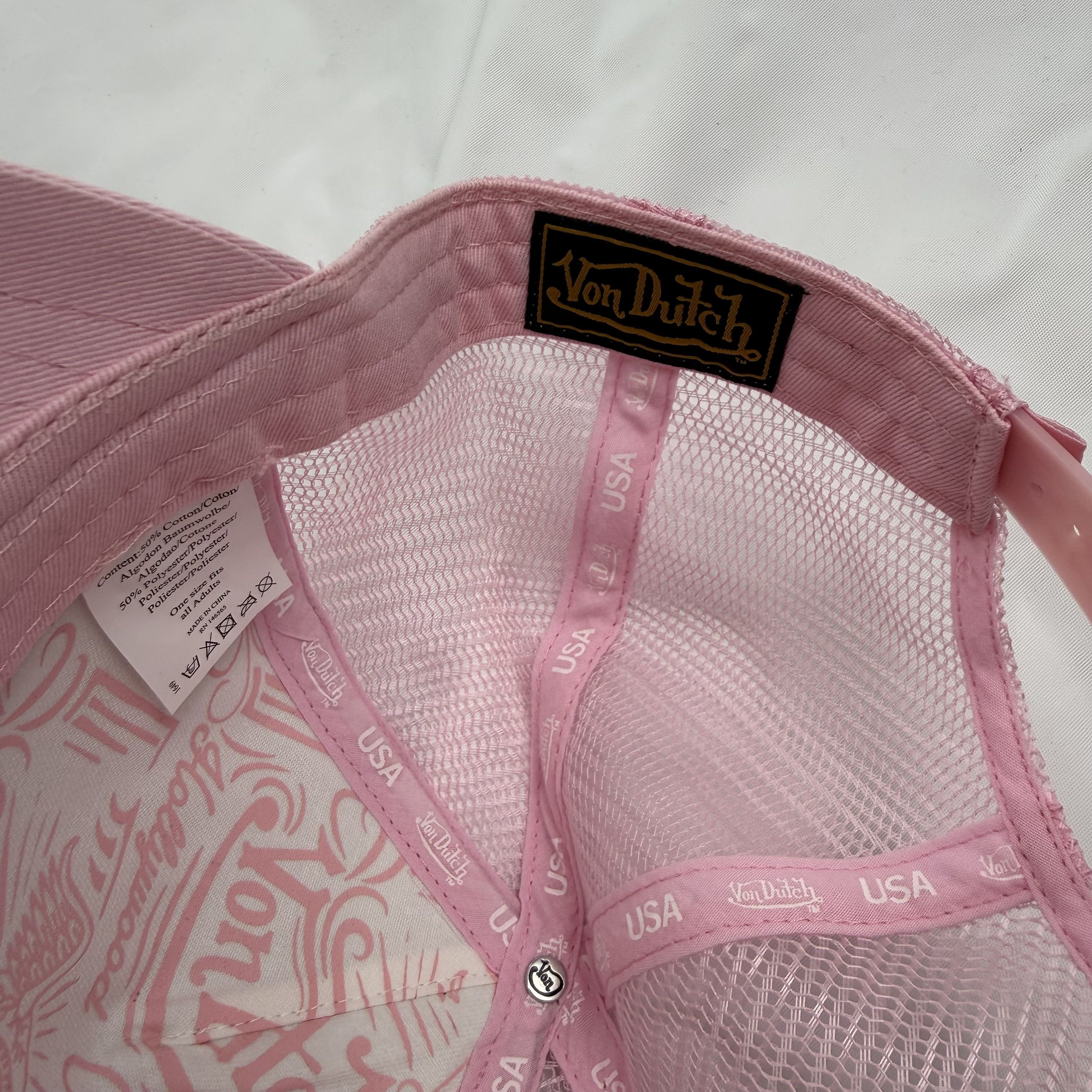 Von Dutch Von Dutch Pink Print Trucker Hat Snapback Y2K Retro Cap Size ONE SIZE - 9 Thumbnail