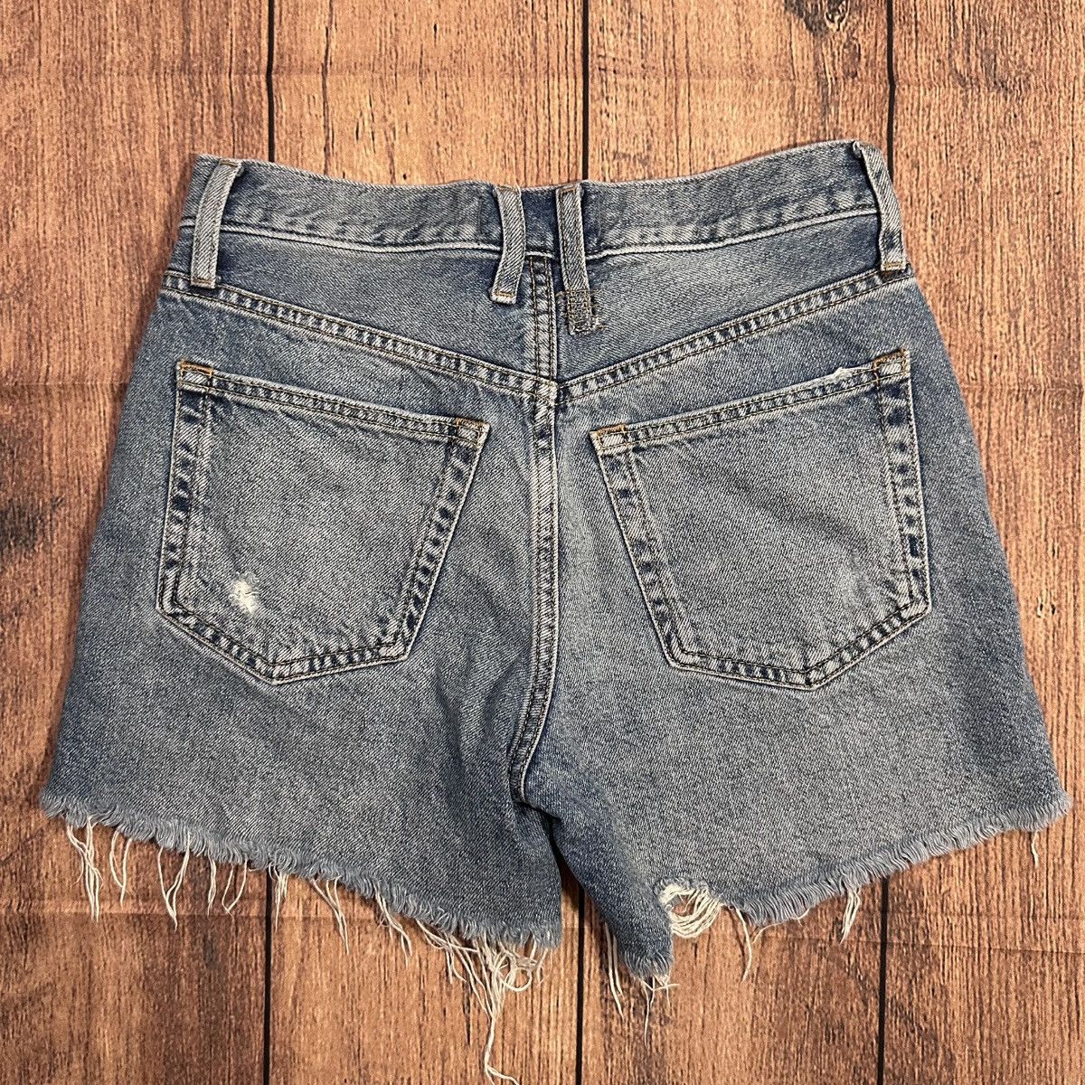 Free People Size 23: Free People Distressed Denim Button Fly Shorts Size 23" - 2 Thumbnail