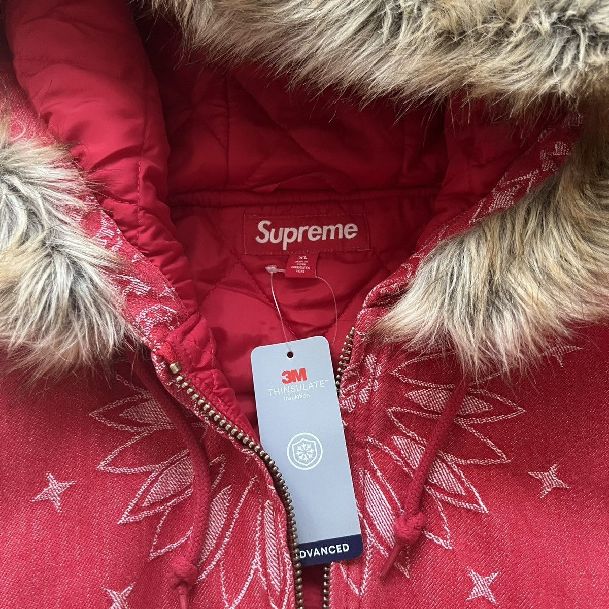 Supreme Supreme Bandana Jacquard Denim Hooded Work Jacket XL Red Size US XL / EU 56 / 4 - 5 Thumbnail