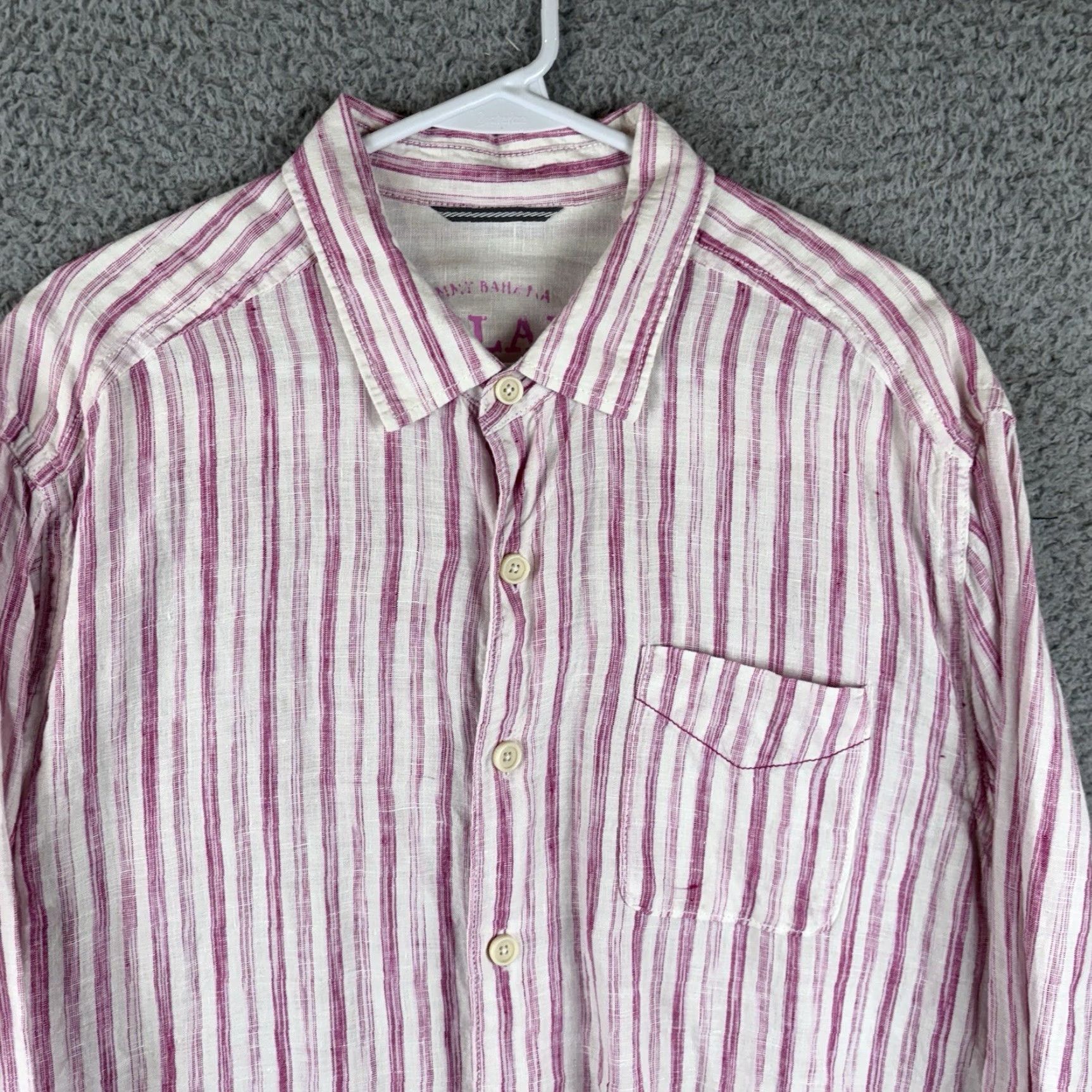 Tommy Bahama Tommy Bahama Shirt Mens L Pink Stripe Linen Long Sleeve Button-Up Collared Pocket Size US L / EU 52-54 / 3 - 2 Thumbnail